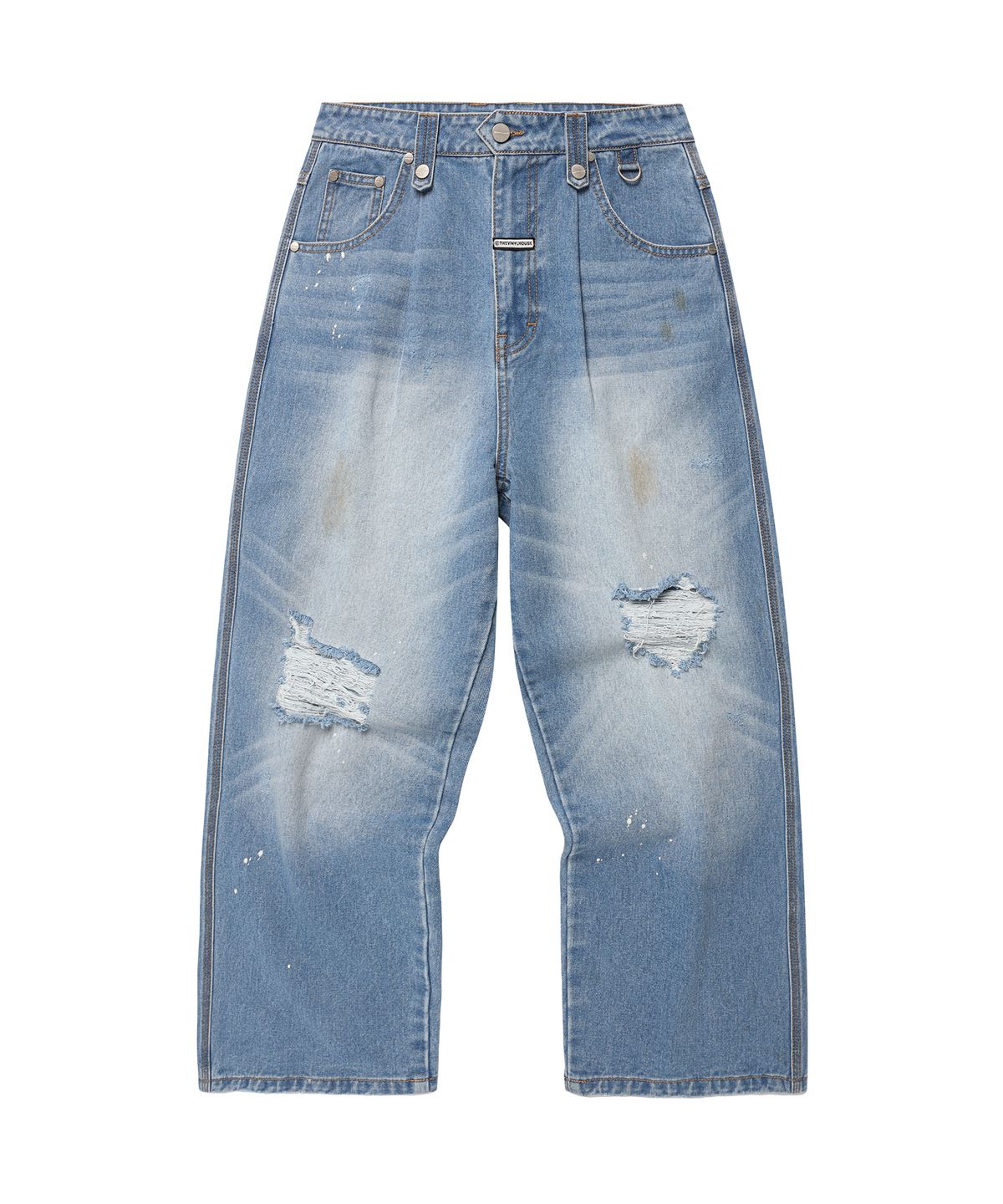 더바이닐하우스(THEVINYLHOUSE) GRUNGE PAINTED DENIM PANTS LIGHT BLUE