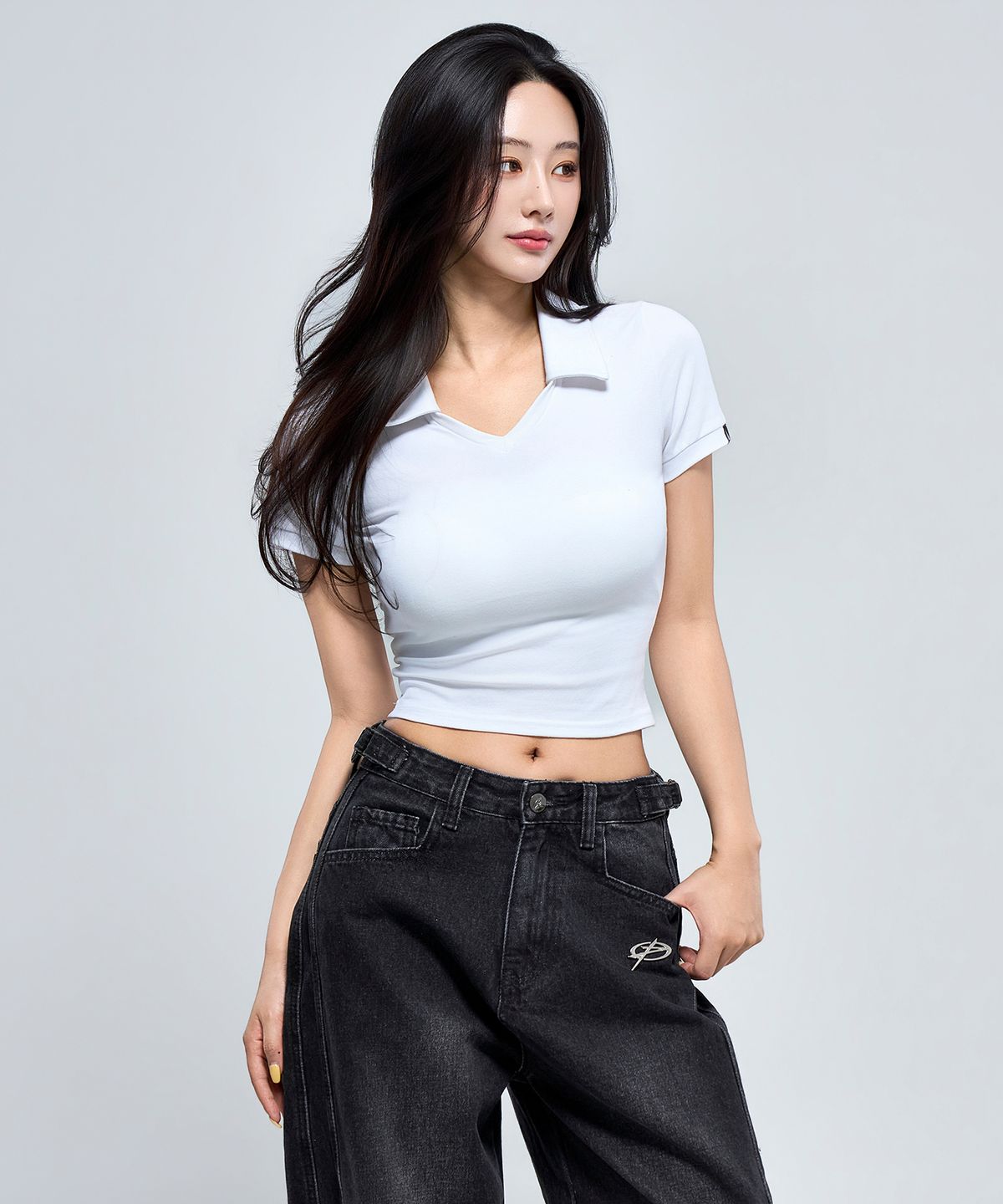 피지컬가먼츠(PHYSICAL GARMENTS) P5018 우먼 모달스판 카라 크롭반팔 [화이트]