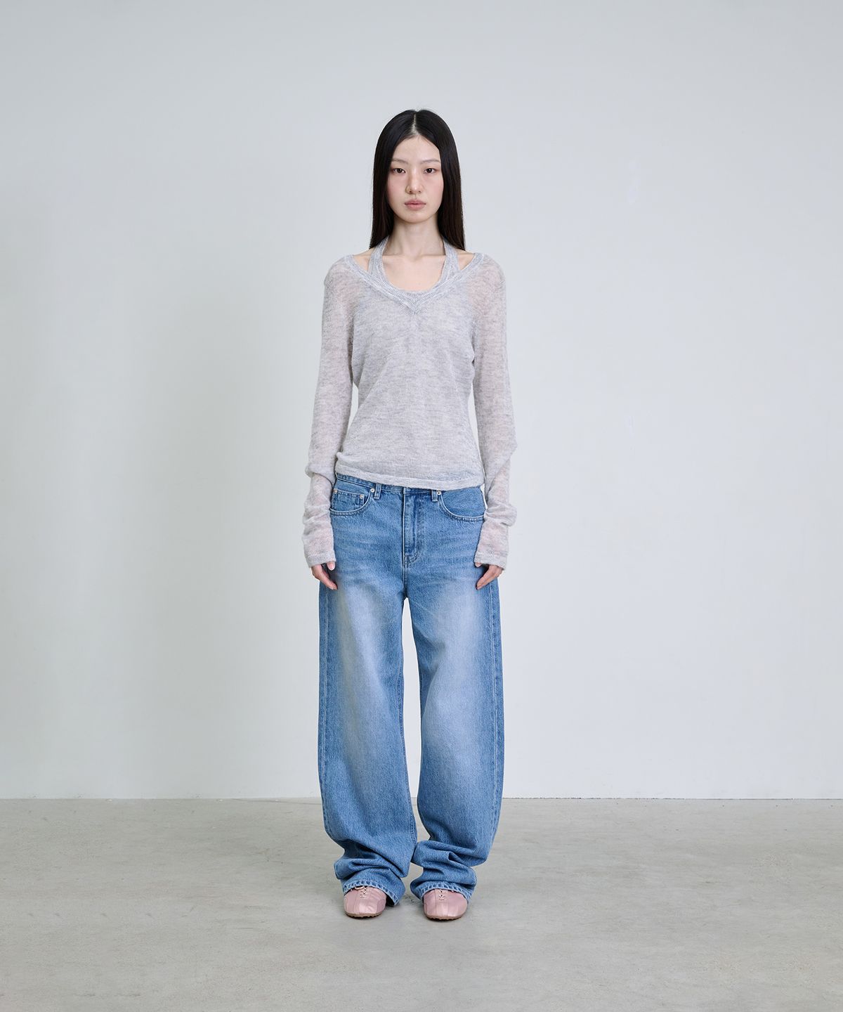 더애틋(THE AÉTUT) Mohair Wool Sheer Layered Knit Set_Melange Grey
