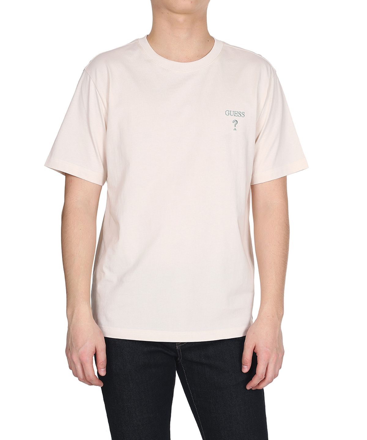게스(GUESS) 2color 남성 무테 자수로고 세미오버핏 크루넥 반팔티 KP2K04C1