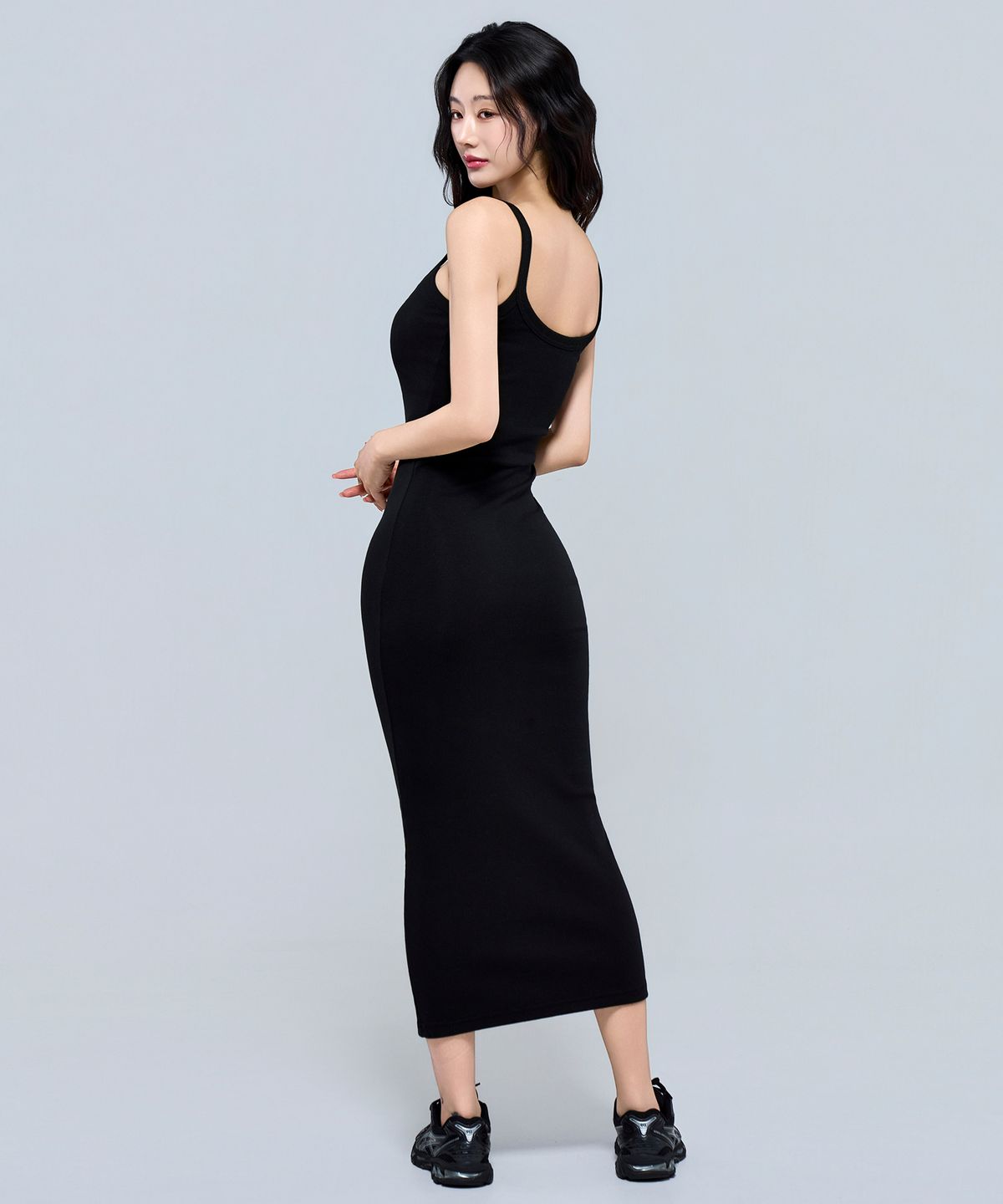 피지컬가먼츠(PHYSICAL GARMENTS) P5072 심볼 골지 롱 원피스 [블랙]