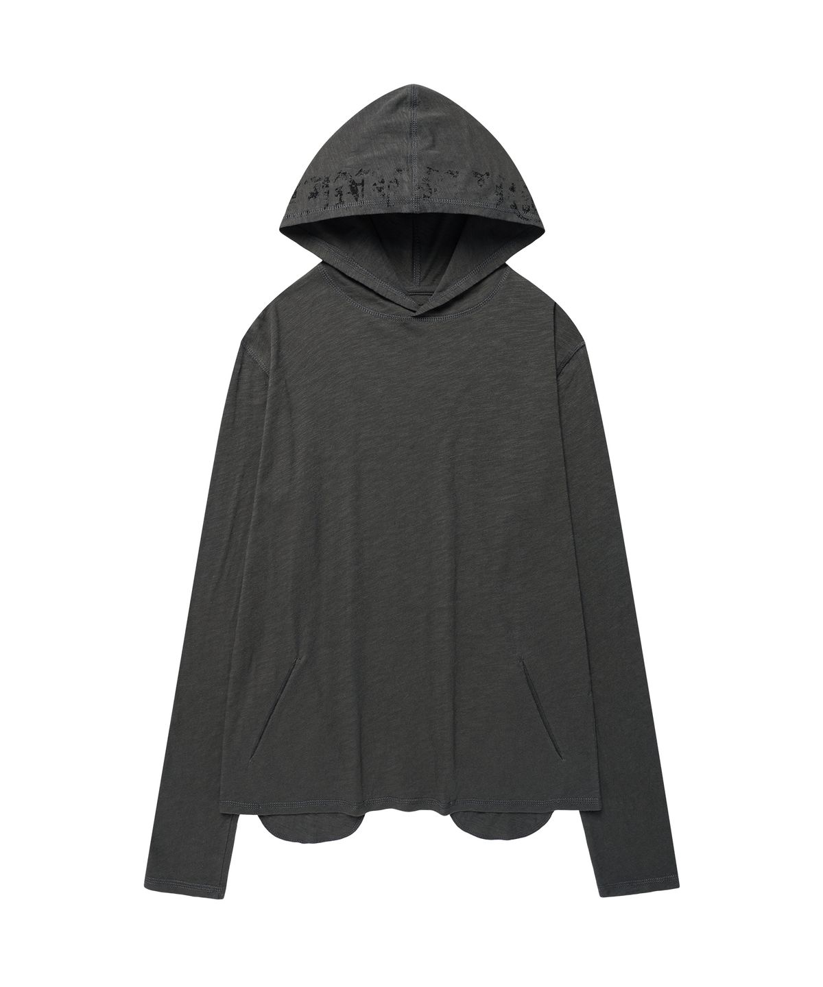 더바이닐하우스(THEVINYLHOUSE) LETTERING SLUB HOODIE LS TEE CHARCOAL