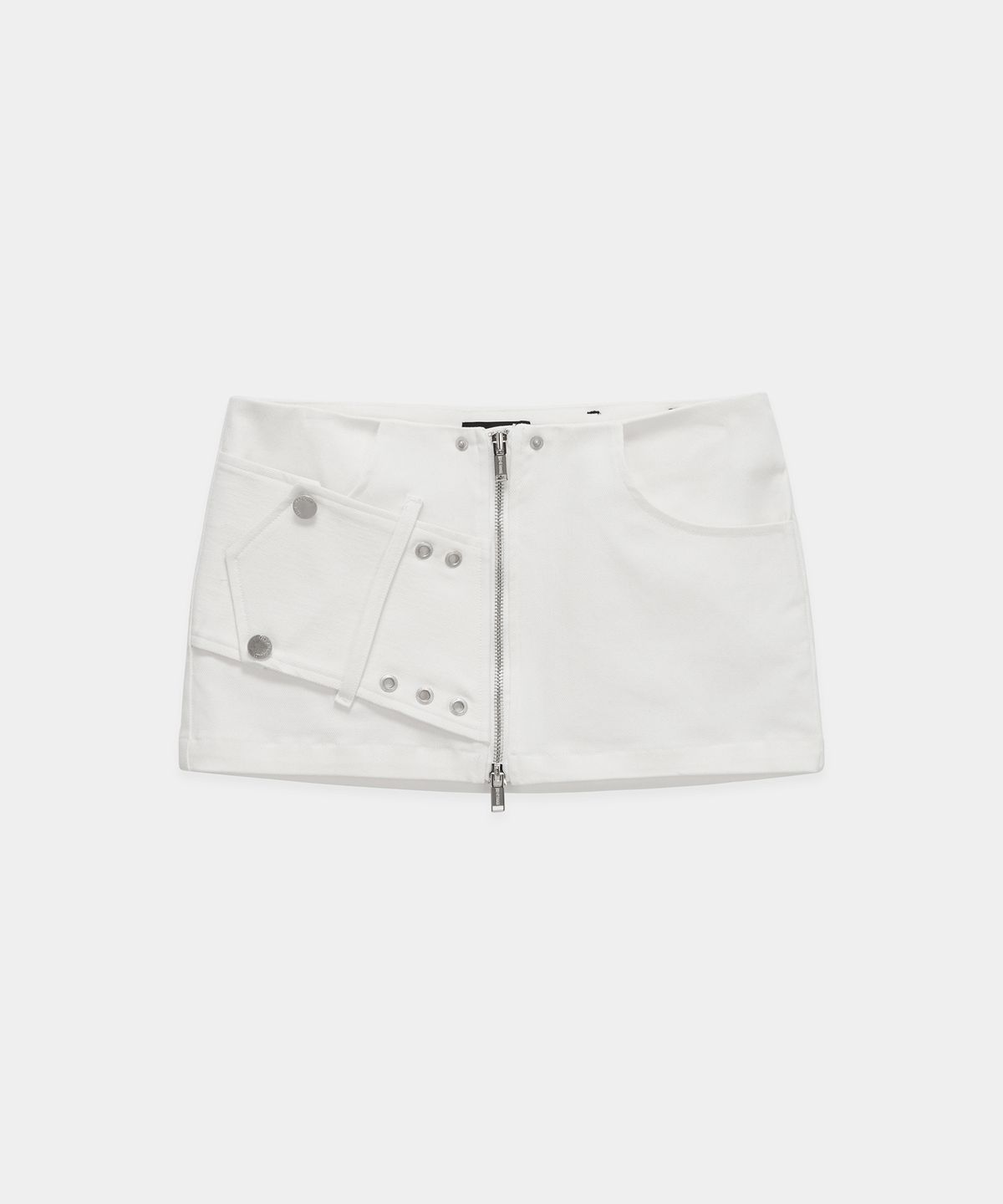 에트오소메(ETRE AU SOMMET) Front Zipper Belt Detail Mini Skirt (White)