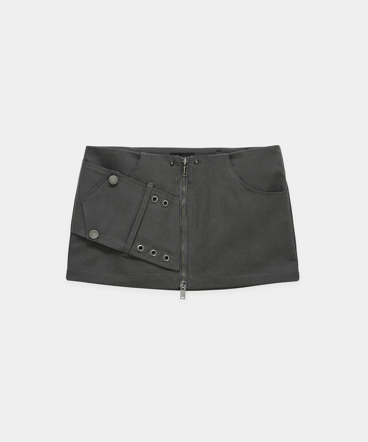 에트오소메(ETRE AU SOMMET) Front Zip Belt Detail Mini Skirt (Dark Gray)