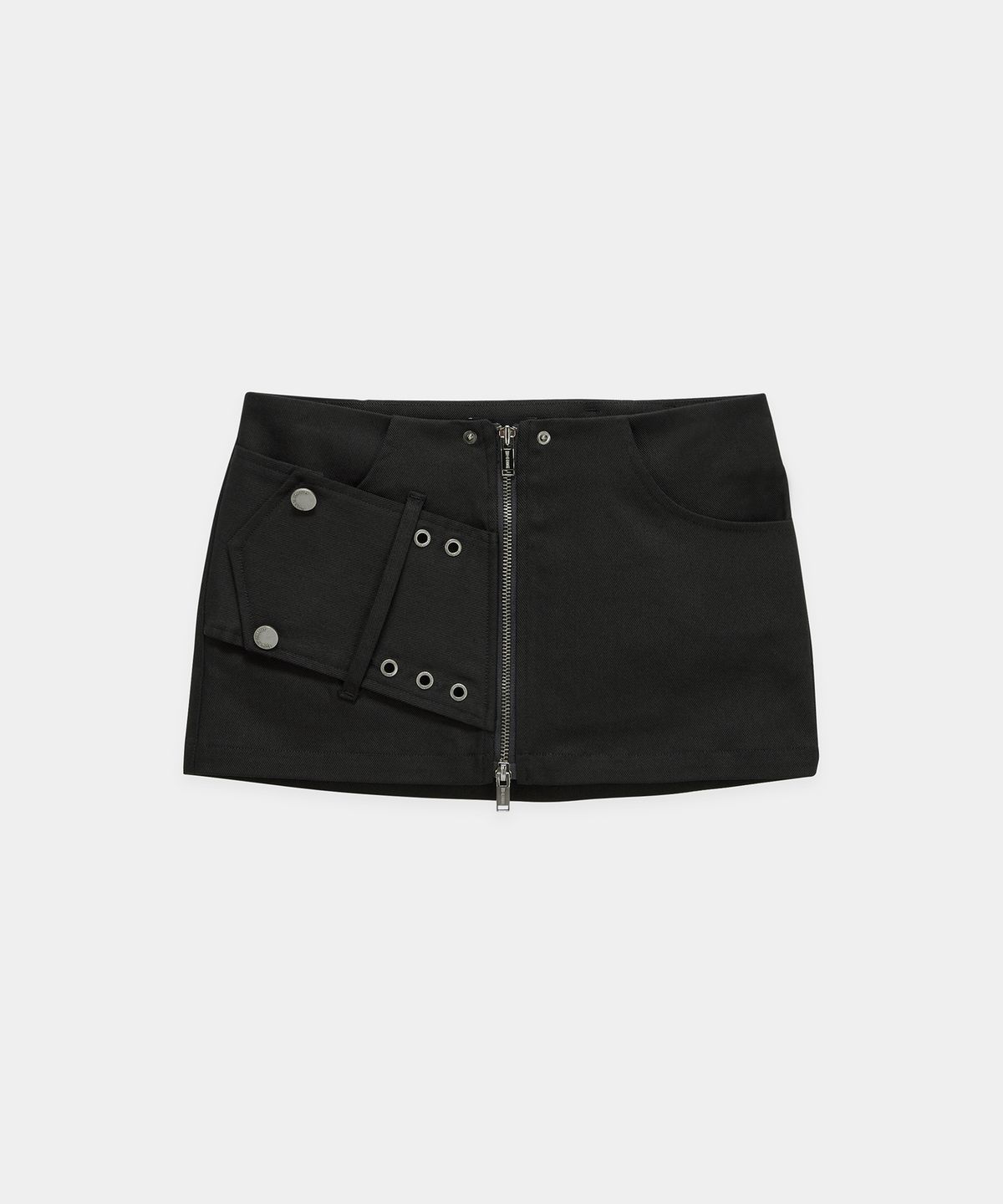 에트오소메(ETRE AU SOMMET) Front Zip Belt Detail Mini Skirt (Black)