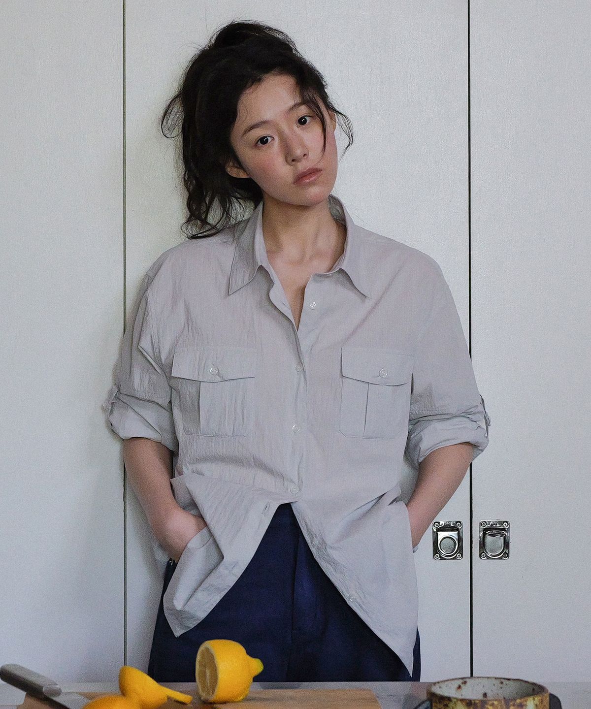 앤니즈(ANDNEEDS) Foin pocket shirt (light gray)