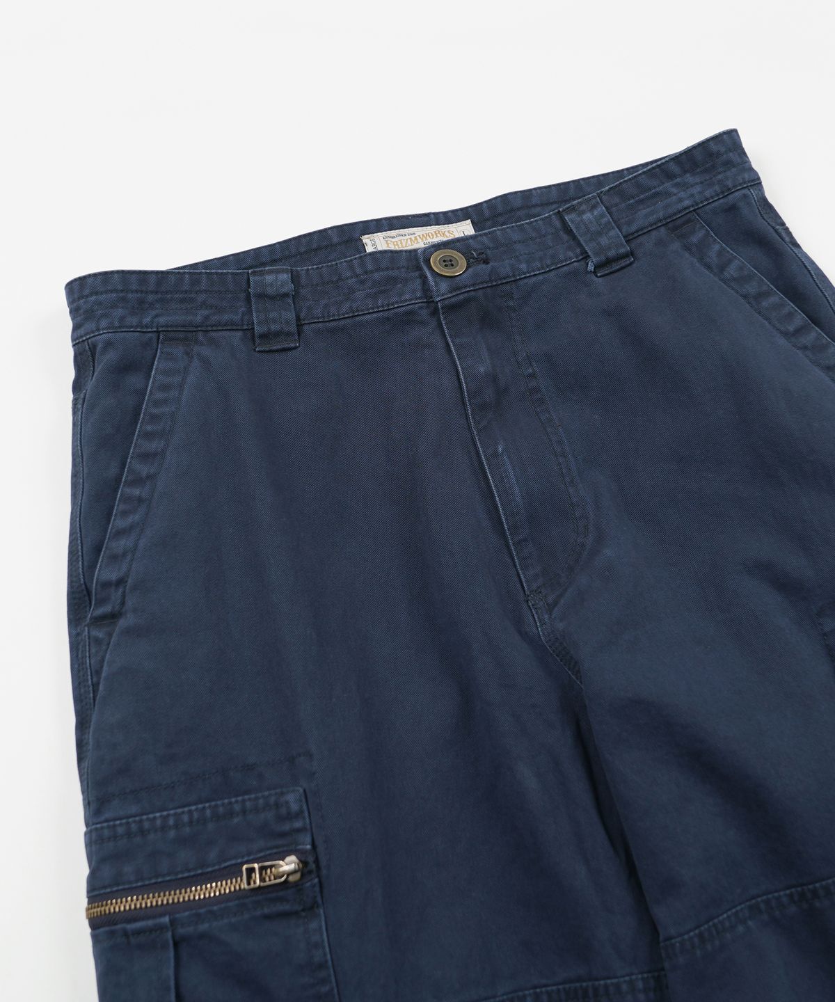 프리즘웍스(FRIZMWORKS) WASHED COTTON ZIP CARGO PANTS _ NAVY