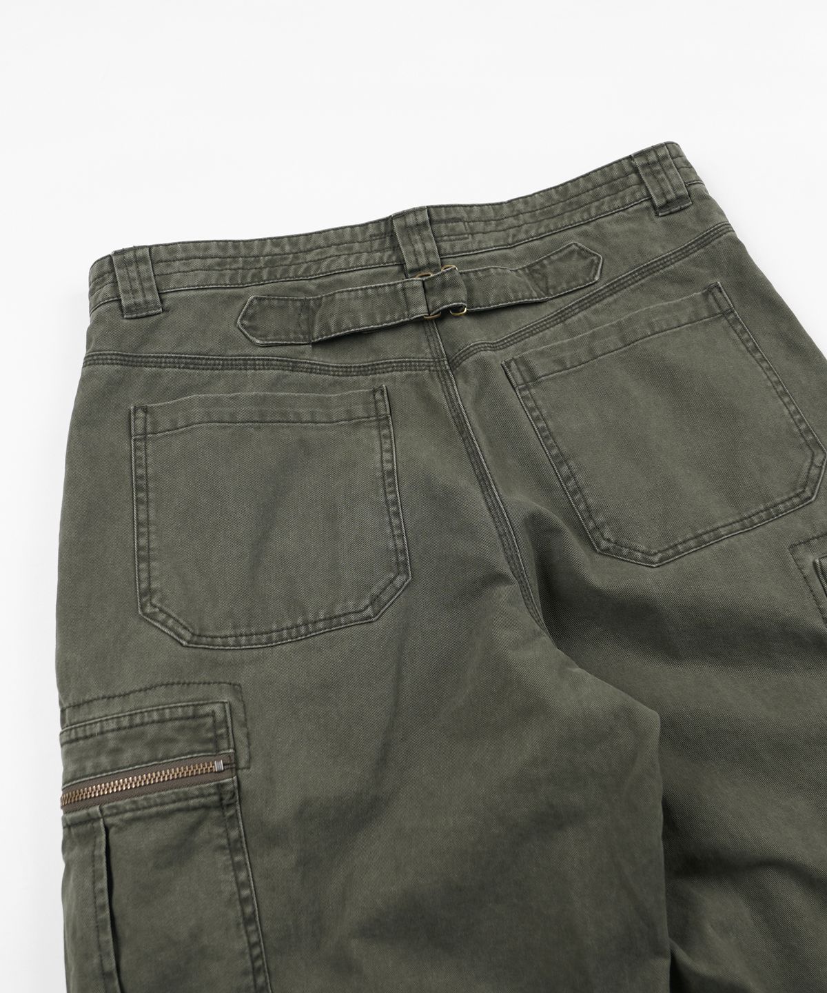 프리즘웍스(FRIZMWORKS) WASHED COTTON ZIP CARGO PANTS _ OLIVE