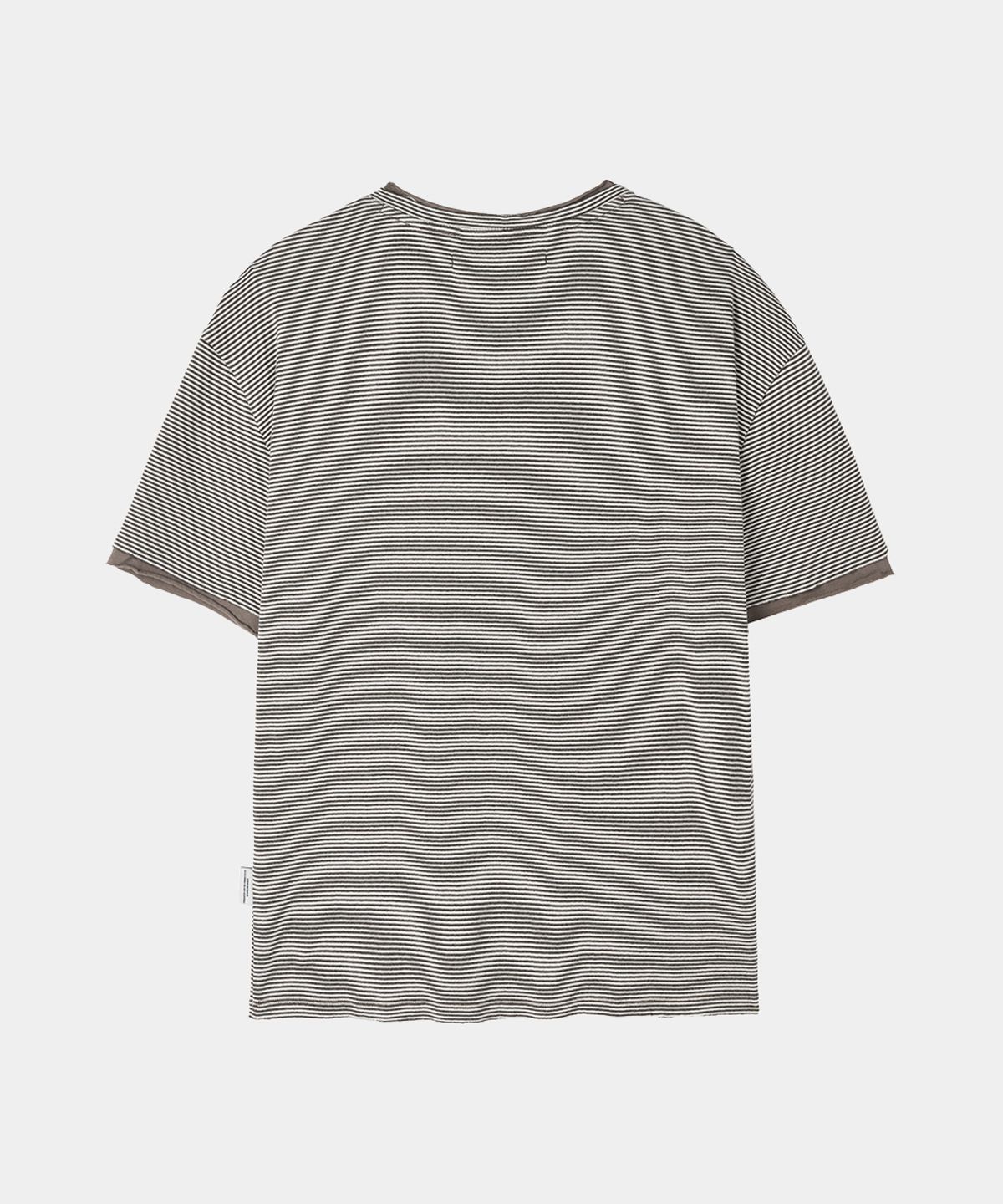 메종미네드(MAISON MINED) STRIPE LAYERED HALF T BROWN