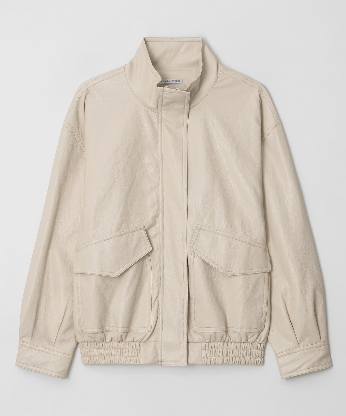정감 스튜디오(JEONGGAM STUDIOS) High-Neck Faux Leather Jumper_2 color