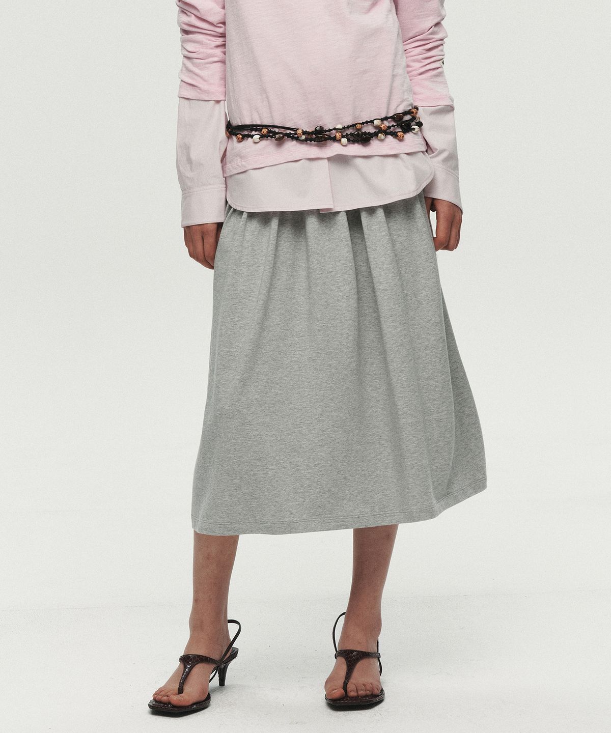 호이테(HEUTE) DRAPE LAYER SKIRT (MELANGE GREY)