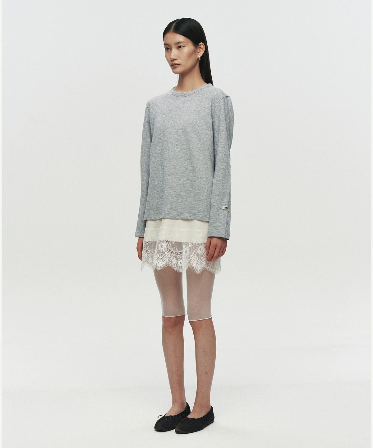호이테(HEUTE) LACE LAYER SLIP DRESS (WHITE)