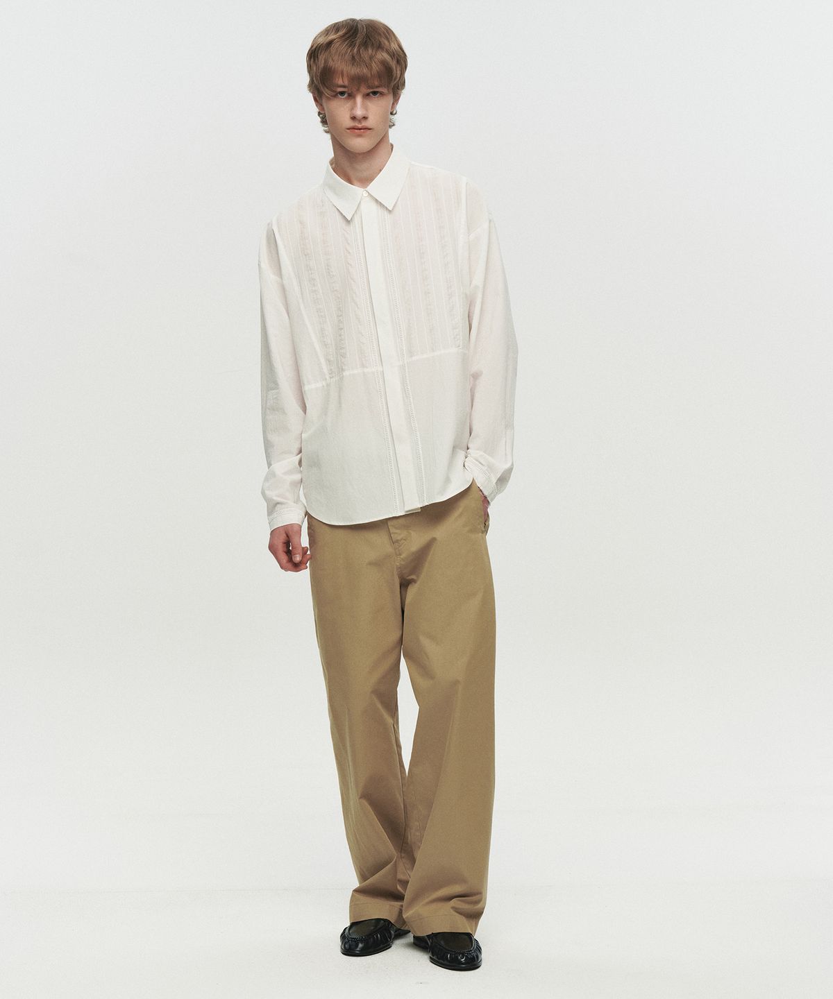 호이테(HEUTE) CURVE LINE WIDE PANTS (BEIGE)