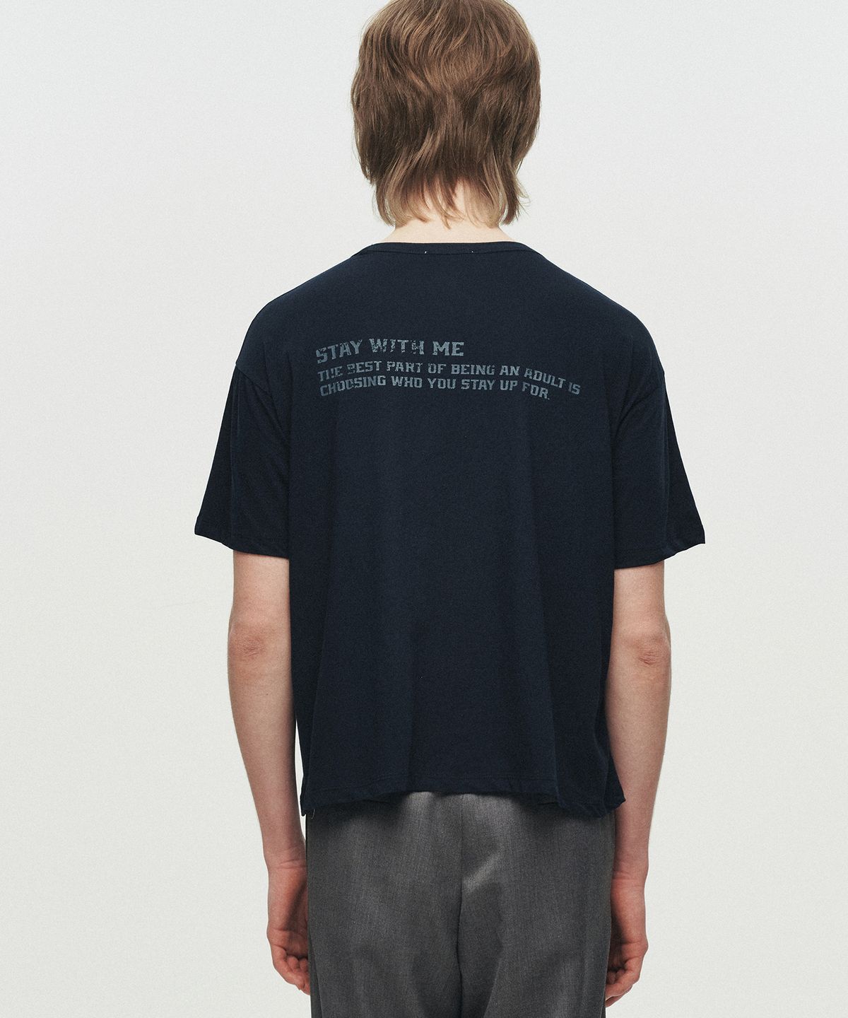 호이테(HEUTE) STAY-UP SHEARED T-SHIRT (NAVY)