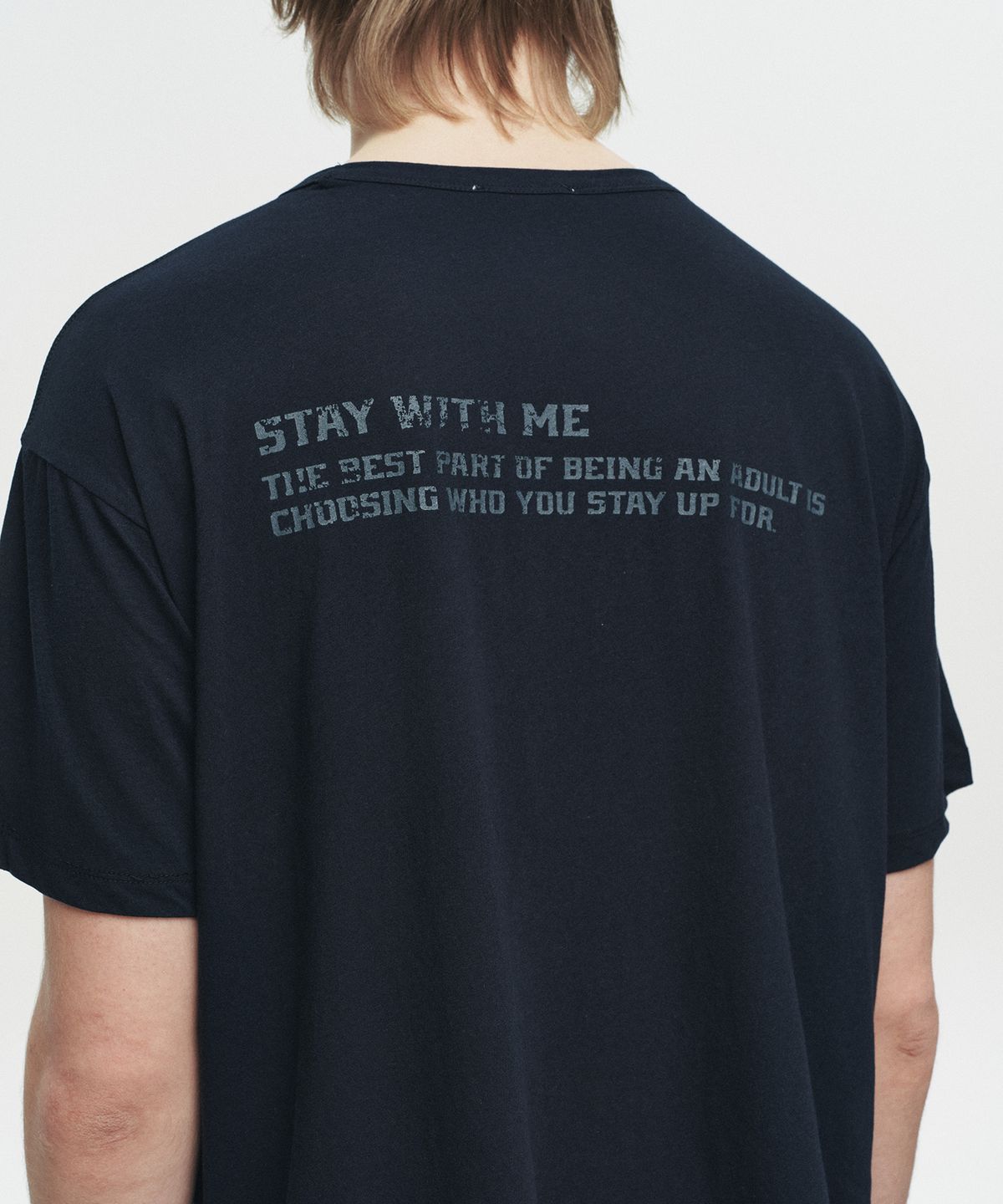 호이테(HEUTE) STAY-UP SHEARED T-SHIRT (NAVY)