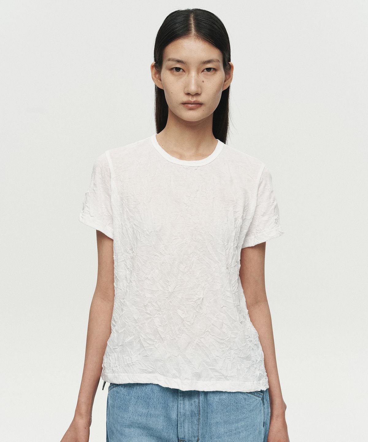 호이테(HEUTE) CRINKLE TEXTURE T-SHIRT (WHITE)