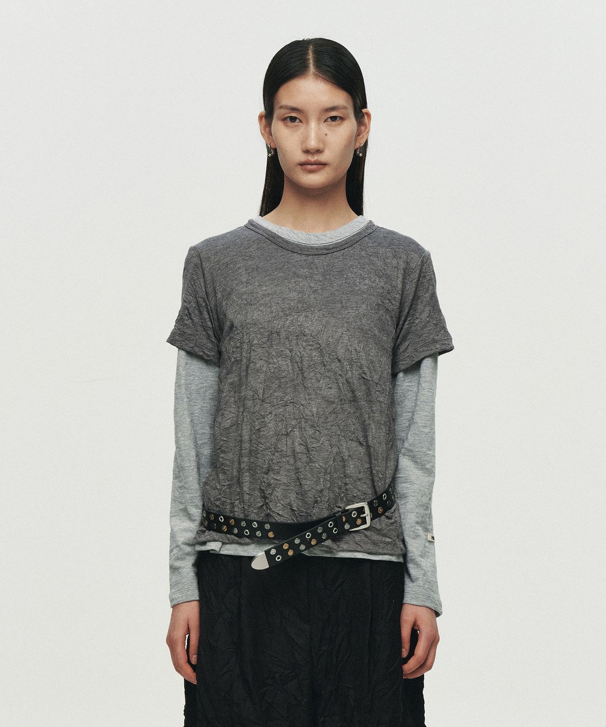 호이테(HEUTE) CRINKLE TEXTURE T-SHIRT (CHARCOAL)
