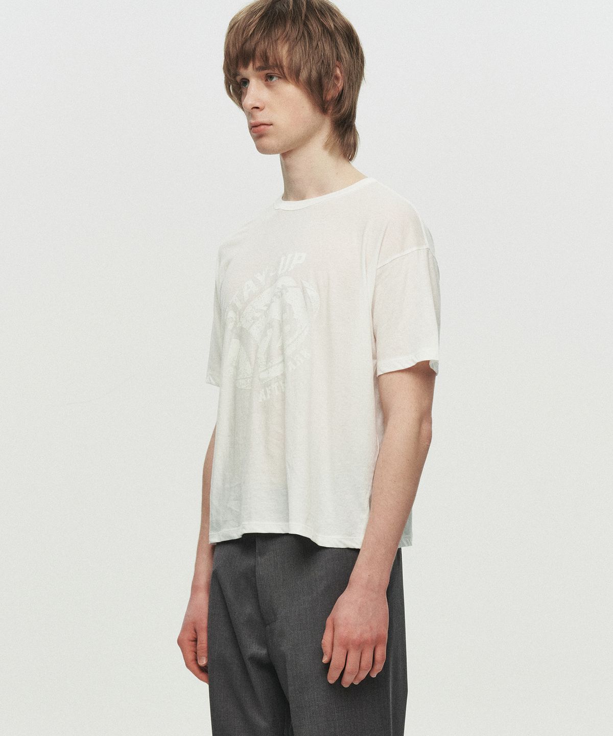 호이테(HEUTE) STAY-UP SHEARED T-SHIRT (WHITE)