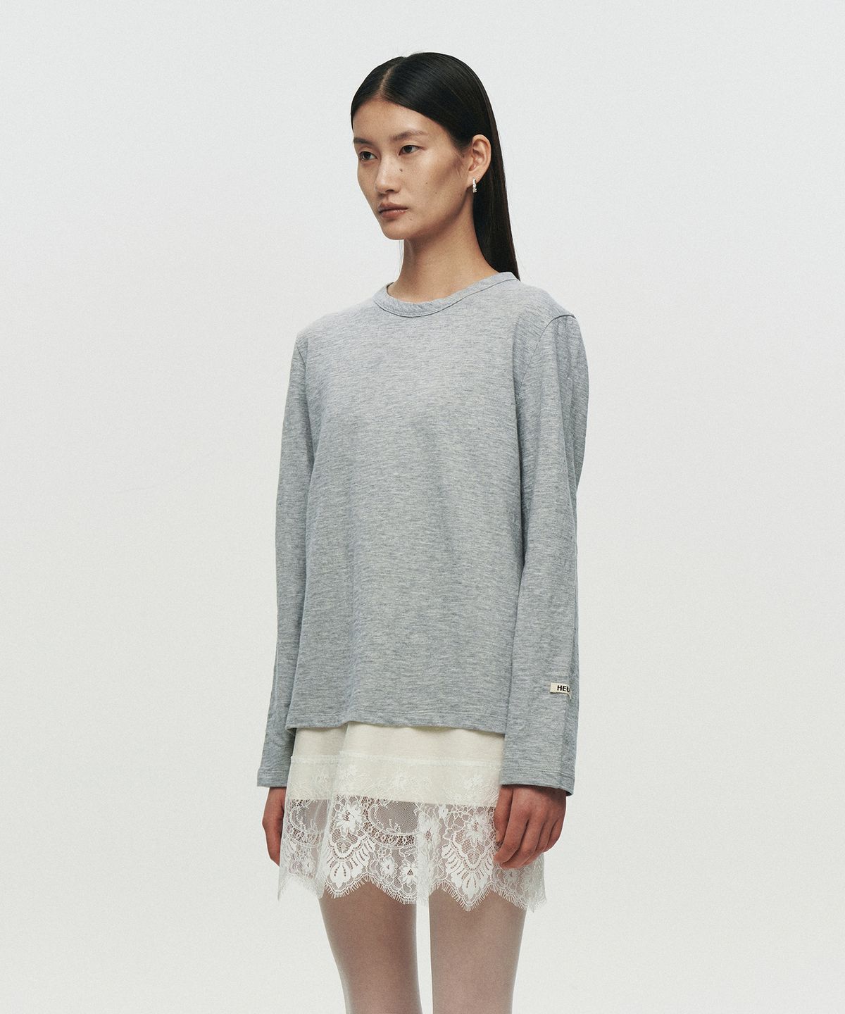 호이테(HEUTE) NATURAL SLUB LONG SLEEVE T-SHIRT (MELANGE GREY)
