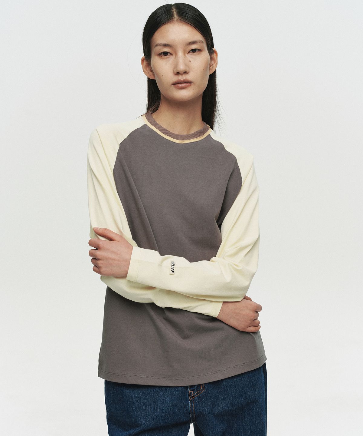 호이테(HEUTE) COLOR RAGLAN LONG SLEEVE T-SHIRT (YELLOW)