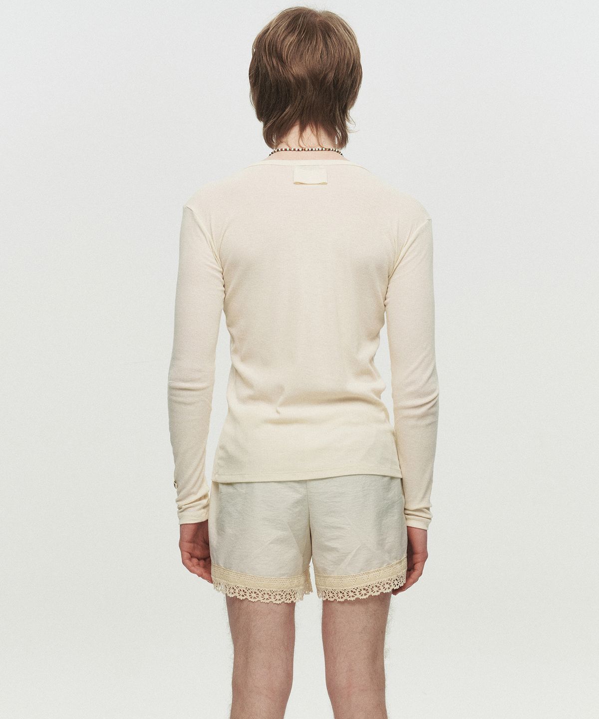 호이테(HEUTE) RIB SHEER HENLEY NECK T-SHIRT (IVORY)