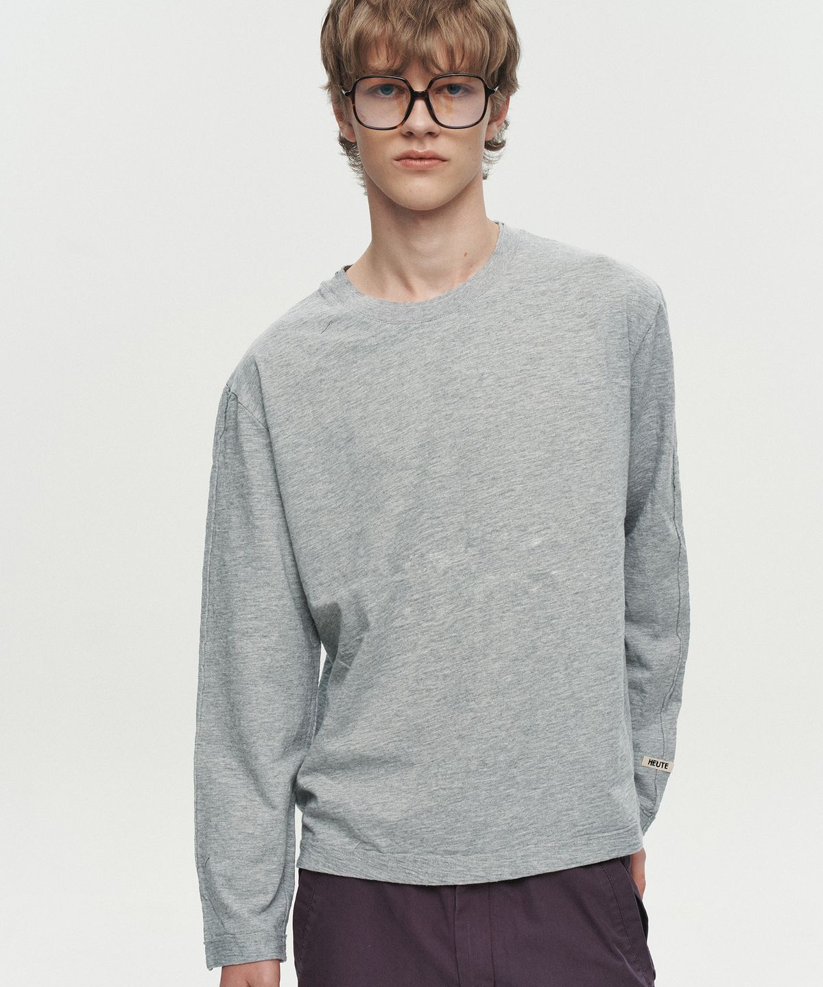 호이테(HEUTE) RAW LONG SLEEVE T-SHIRT (MELANGE GREY)
