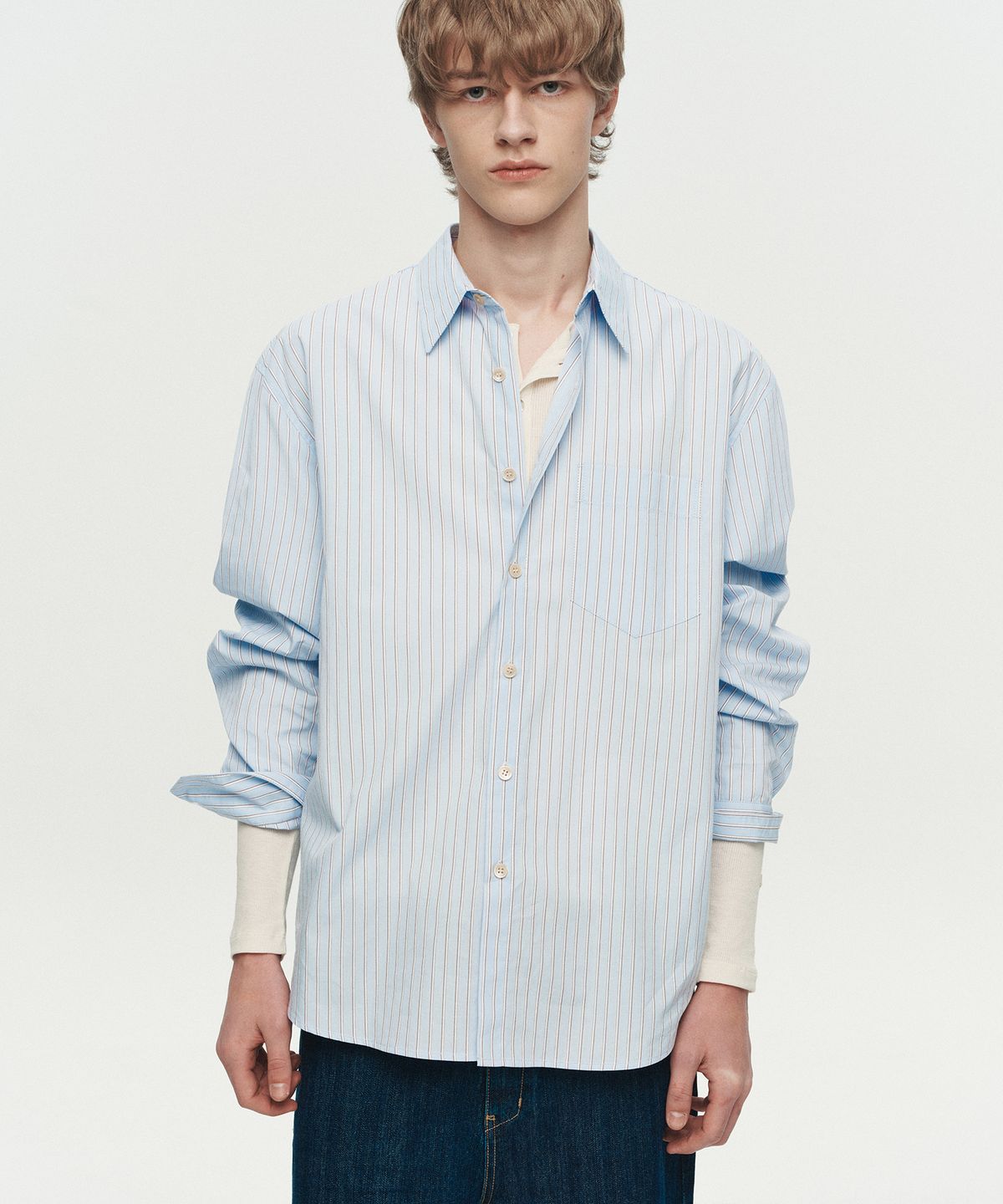 호이테(HEUTE) KIER LONG SLEEVE STRIPE SHIRT (BLUE)