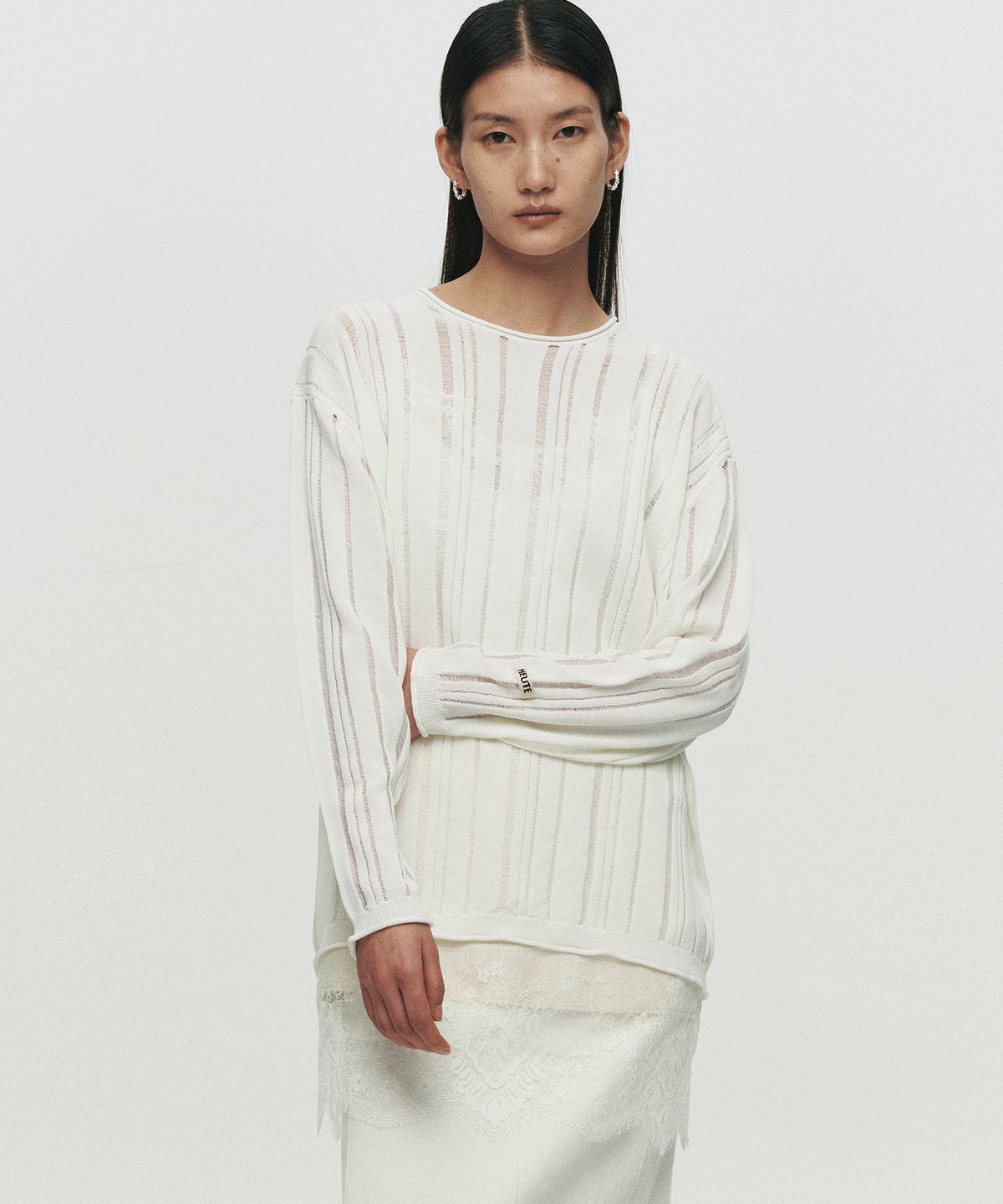 호이테(HEUTE) SHEER STRIPE KNIT (WHITE)