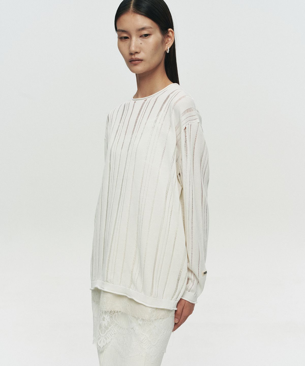 호이테(HEUTE) SHEER STRIPE KNIT (WHITE)