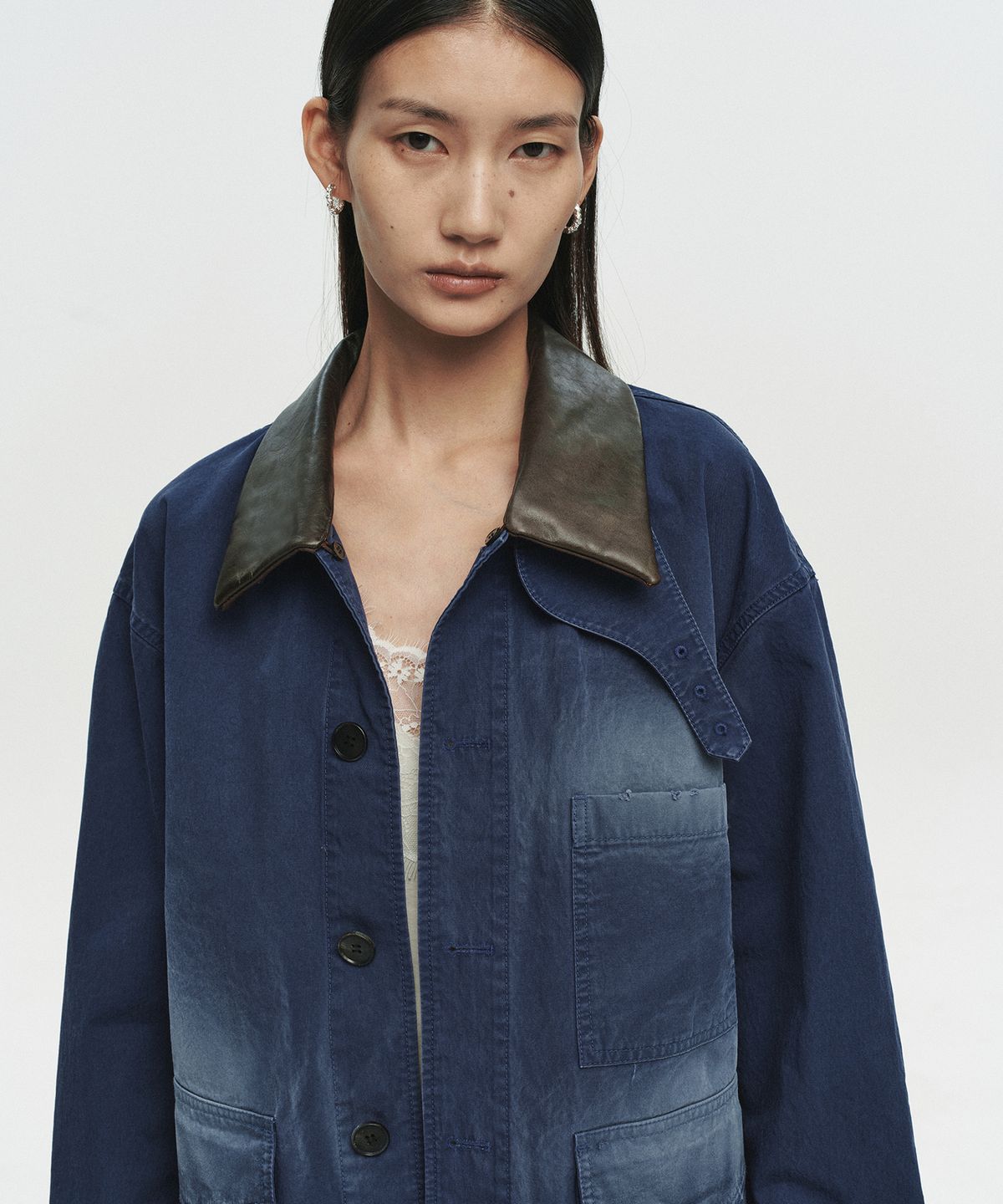 호이테(HEUTE) CONTRAST COLLAR FIELD JACKET (NAVY)