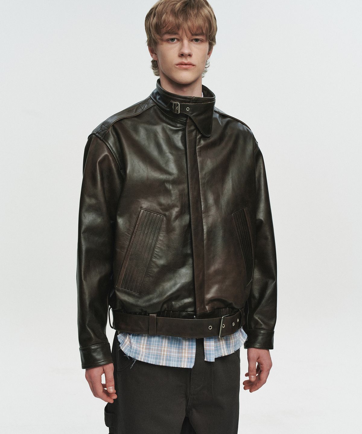 호이테(HEUTE) KAIN BELTED LEATHER JACKET (BROWN)