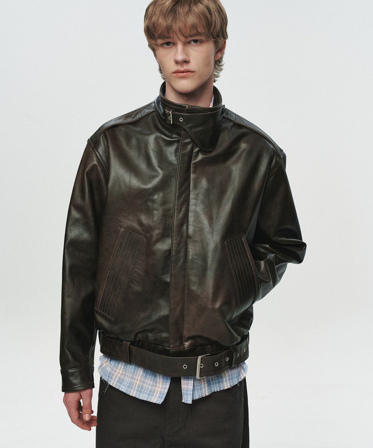 호이테(HEUTE) KAIN BELTED LEATHER JACKET (BROWN)
