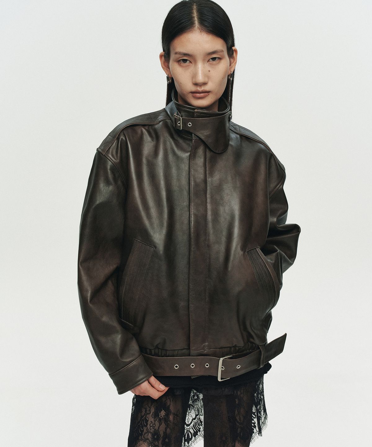 호이테(HEUTE) KAIN BELTED LEATHER JACKET (BROWN)