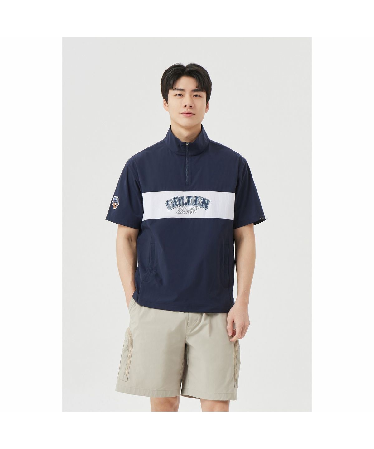 골든베어(GOLDEN BEAR) (M) Chest Boarder Line Woven Pullover G4TAM26291NYX