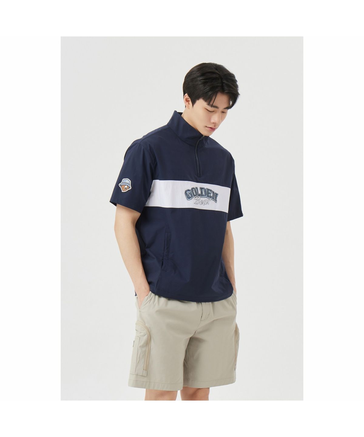 골든베어(GOLDEN BEAR) (M) Chest Boarder Line Woven Pullover G4TAM26291NYX