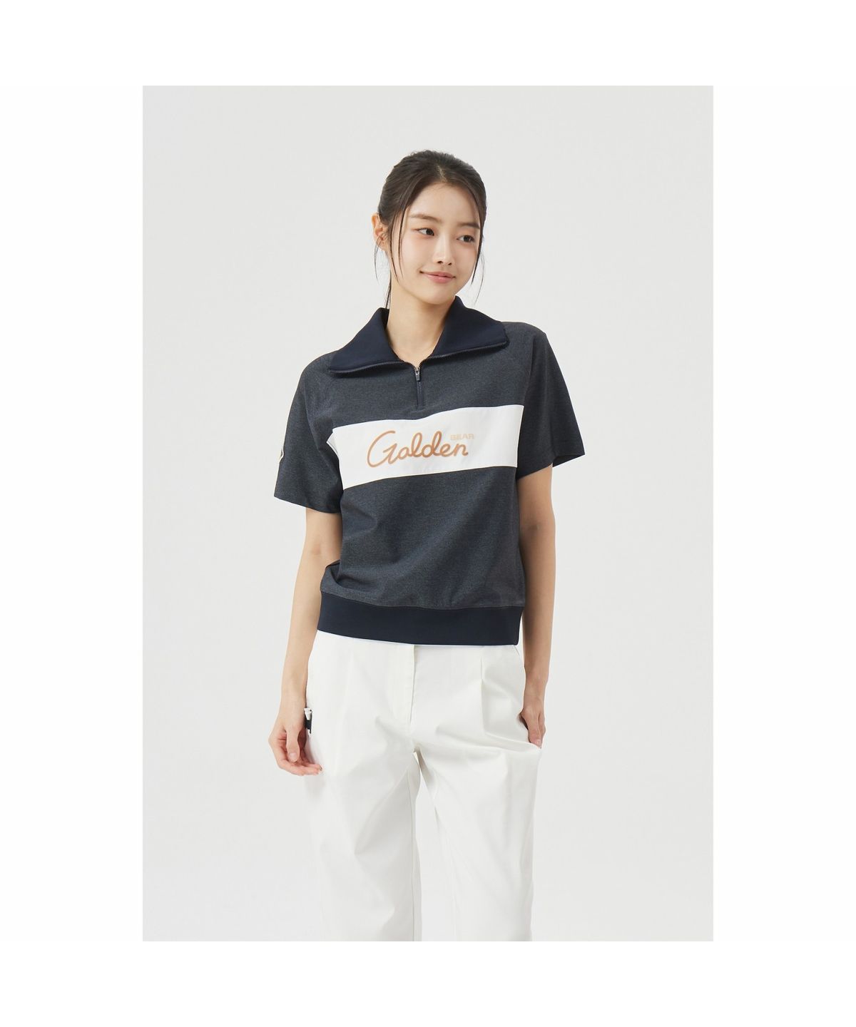 골든베어(GOLDEN BEAR) (W) Chest Boarder Half Zip-up T-shirt G5TAM26271NYX