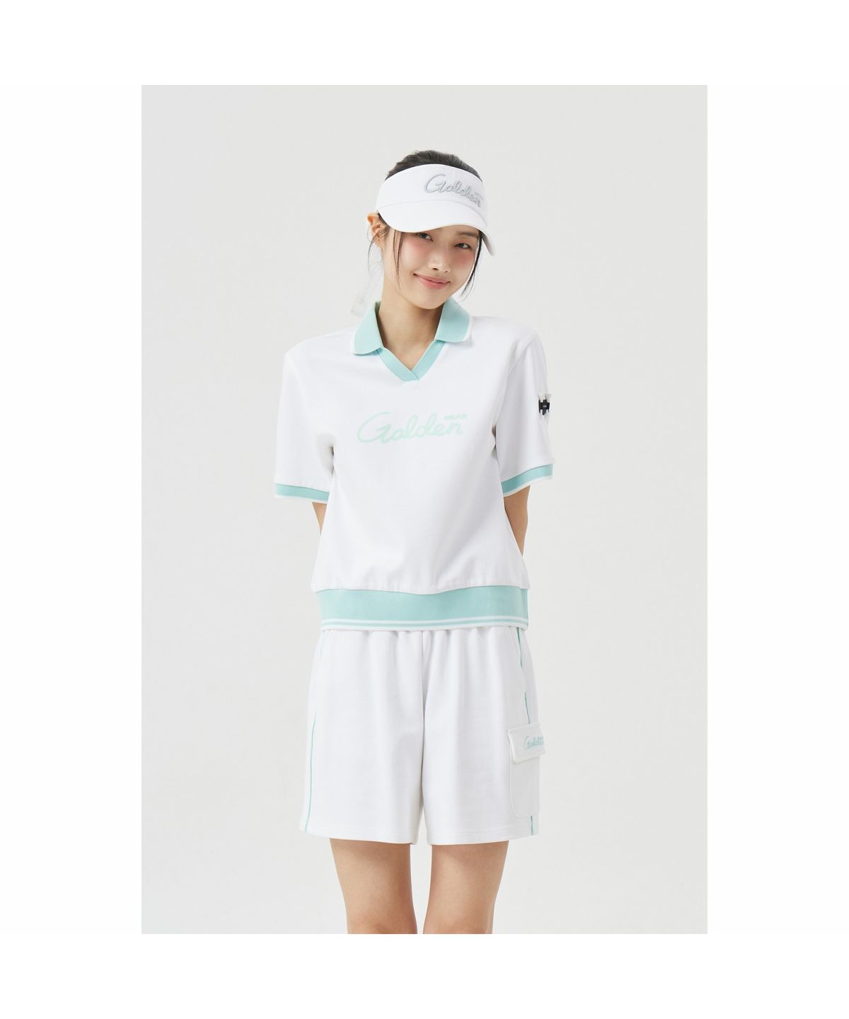 골든베어(GOLDEN BEAR) (W) Open Collar Short Sleeve Sweat Shirt   G5TAM26261WHX