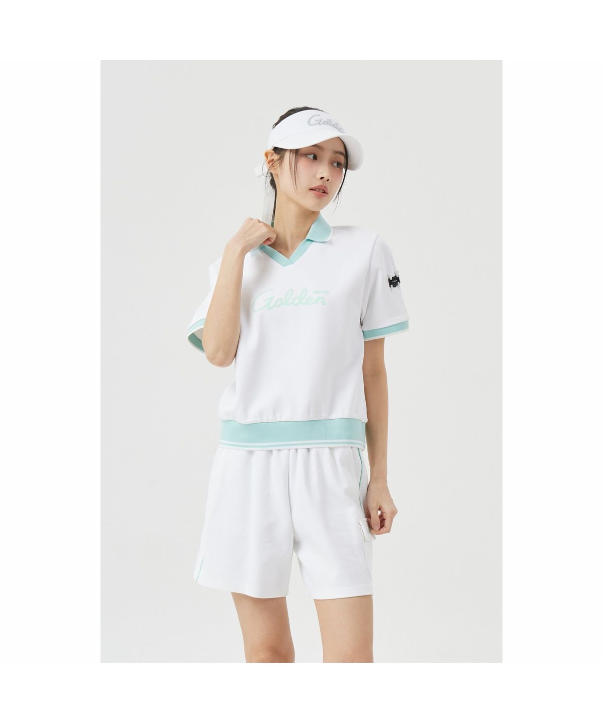 골든베어(GOLDEN BEAR) (W) Open Collar Short Sleeve Sweat Shirt   G5TAM26261WHX