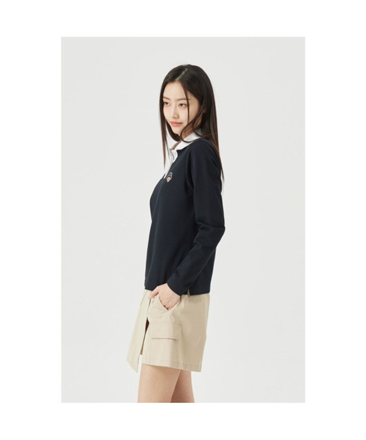 골든베어(GOLDEN BEAR) (W) Contrast Collar Long Sleeve T-shirt G5TAM26281BKX