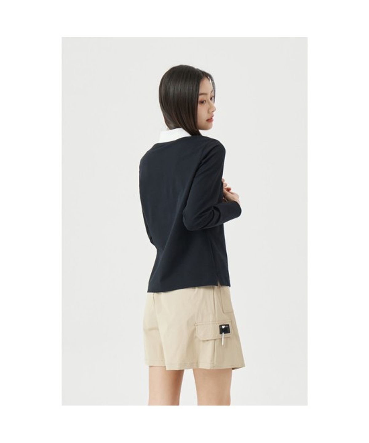 골든베어(GOLDEN BEAR) (W) Contrast Collar Long Sleeve T-shirt G5TAM26281BKX