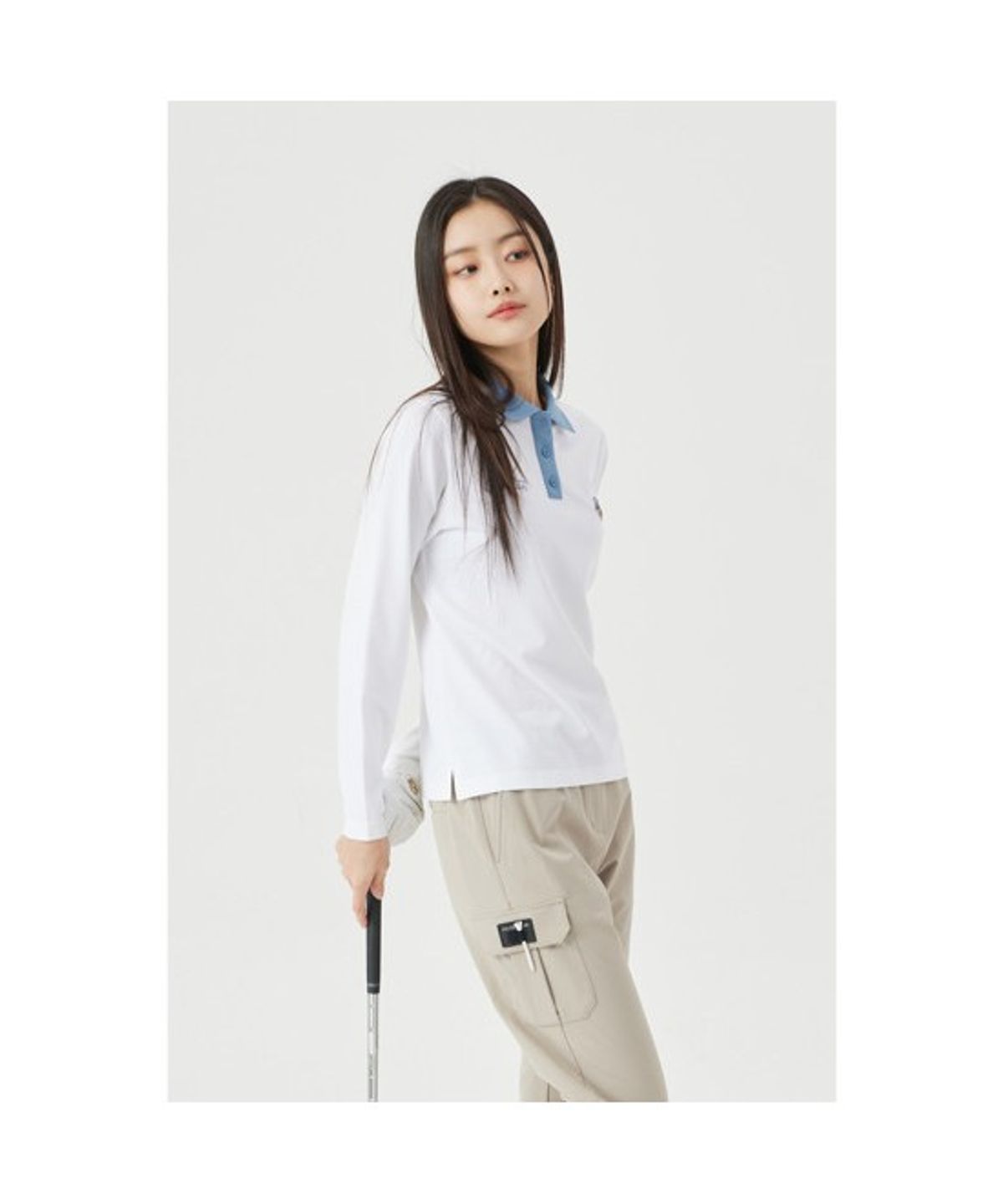 골든베어(GOLDEN BEAR) (W) Contrast Collar Long Sleeve T-shirt G5TAM26281WHX