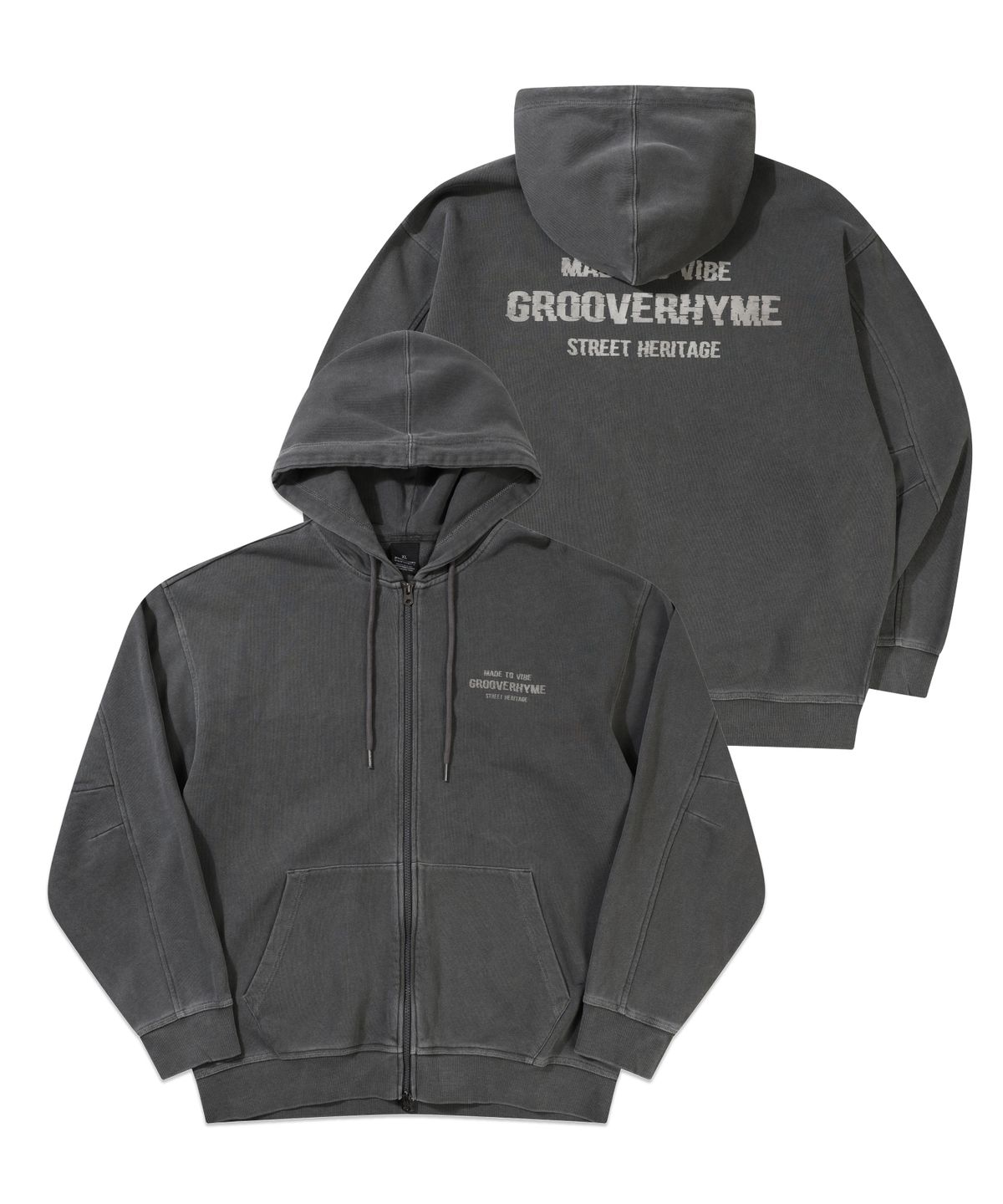 그루브라임(GROOVE RHYME) 3단쭈리 로고 레터링 피그먼트 후드집업 (FRBRCXJ701M)