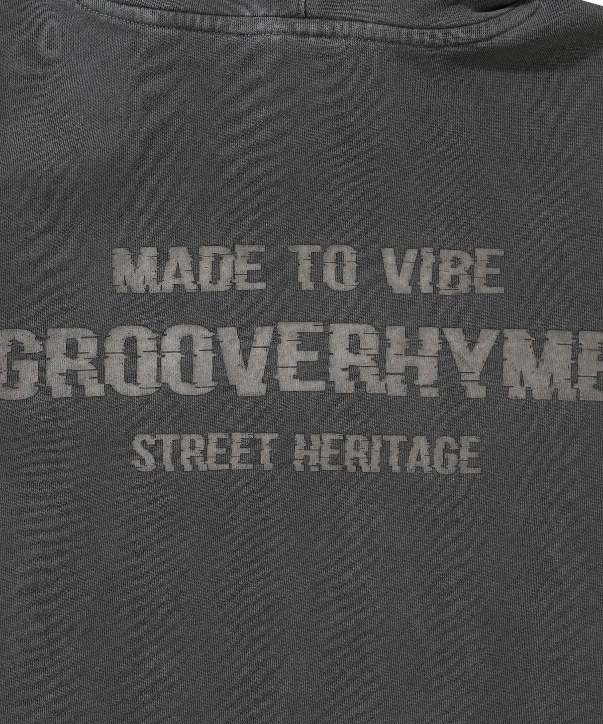 그루브라임(GROOVE RHYME) 3단쭈리 로고 레터링 피그먼트 후드 티셔츠 (FRBRCTH721M)