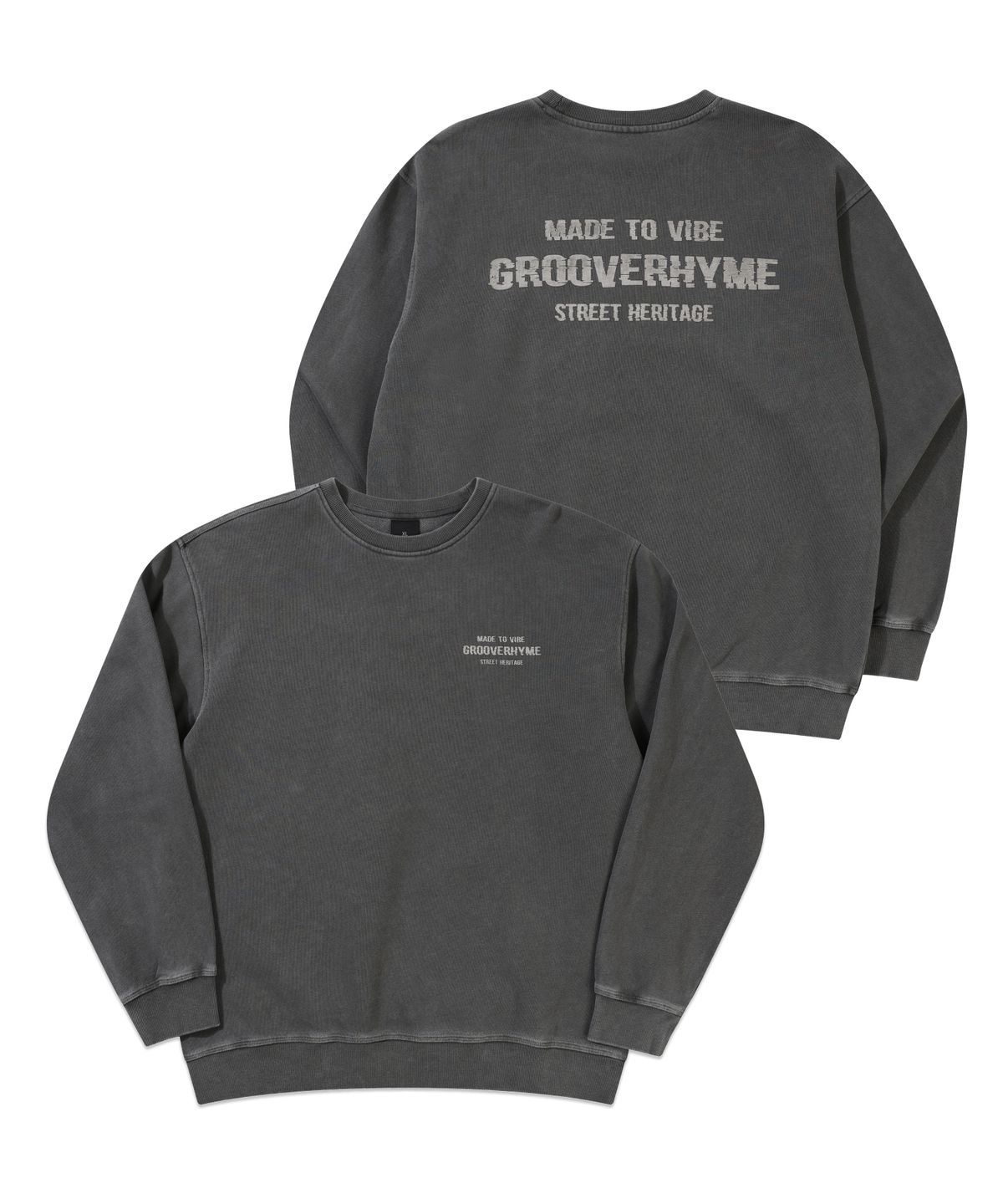그루브라임(GROOVE RHYME) 3단쭈리 로고 레터링 피그먼트 맨투맨 (FRBRCTM711M)