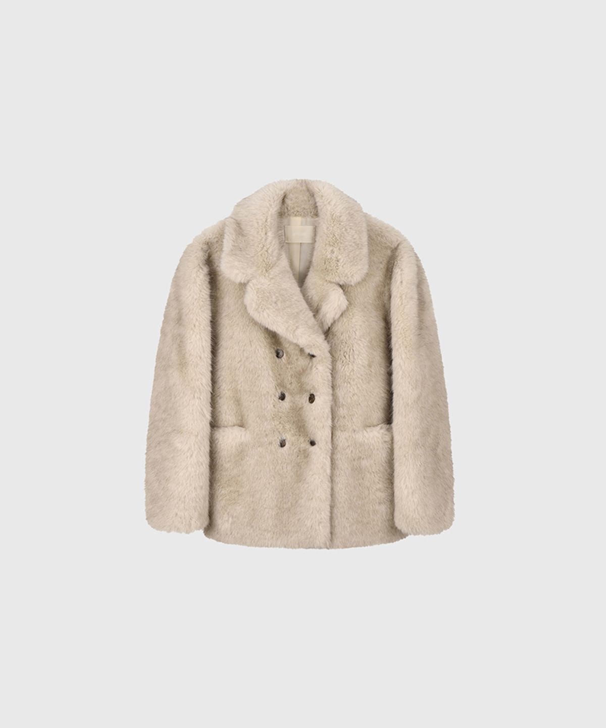퀸스래빗(Q'SRB) Nostalgia Double-breasted Faux Fur Jacket-ASH GRAY