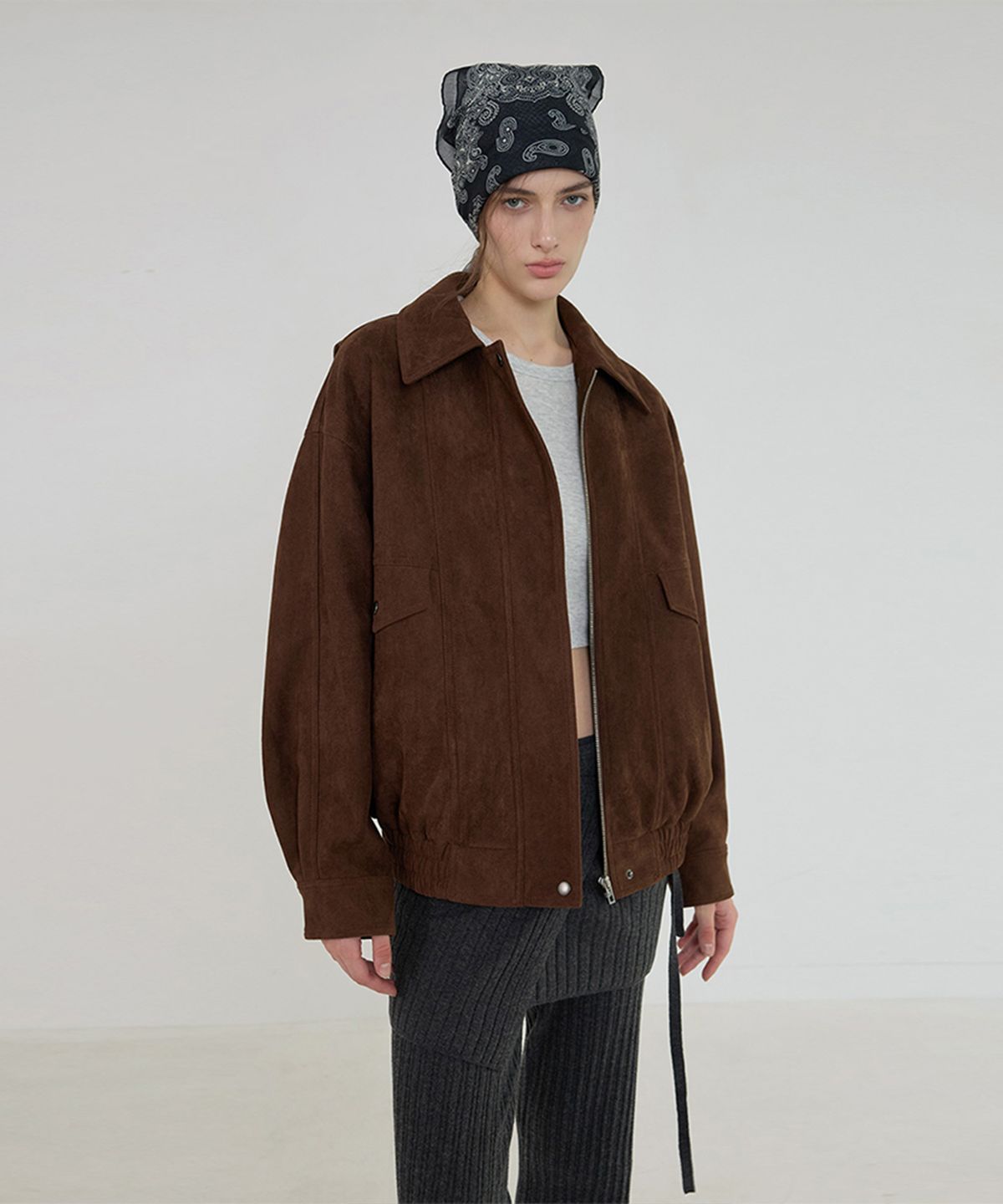 퀸스래빗(Q'SRB) Suede Mood Collar Blouson - BROWN