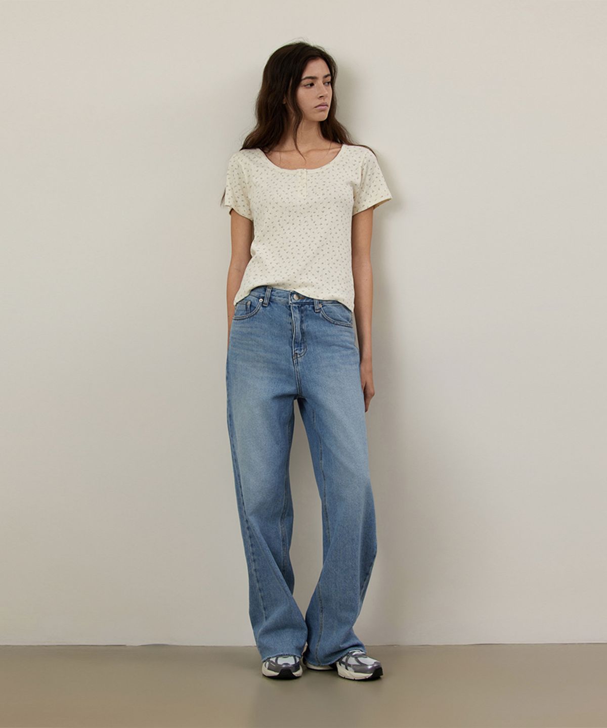 퀸스래빗(Q'SRB) Vintage Cutting Semi Wide Denim Pants