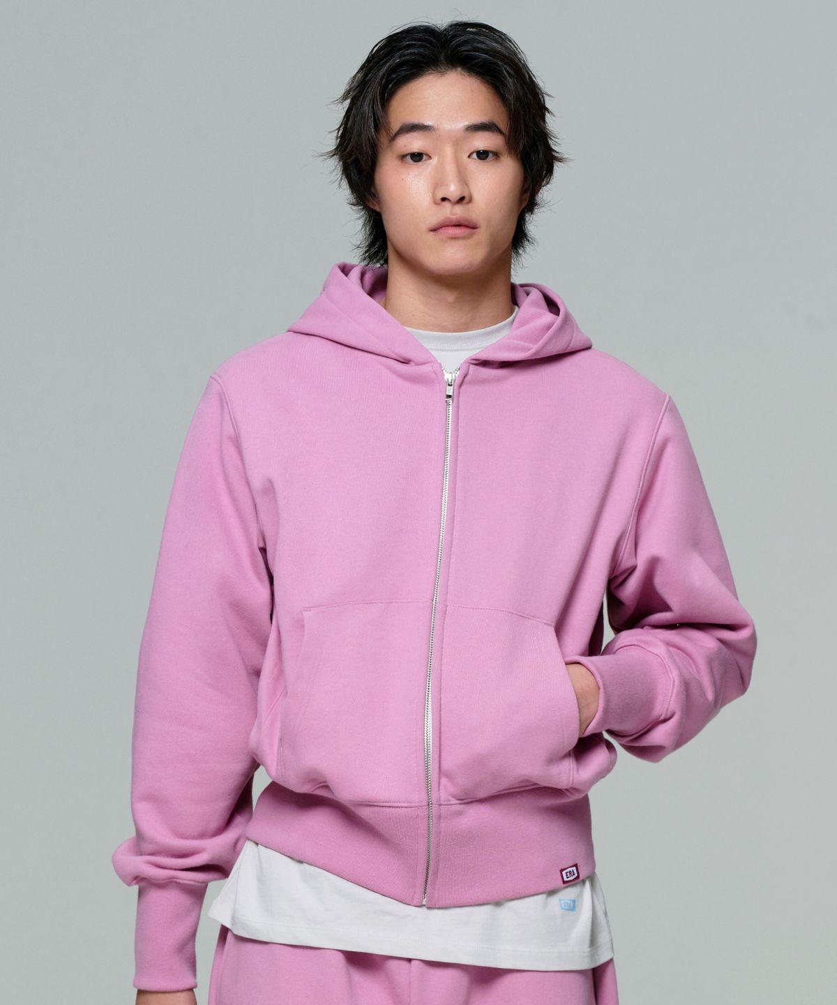 이알에이(ERA) UNISEX ERA HEAVY HOODED ZIP-UP - RED BEAN