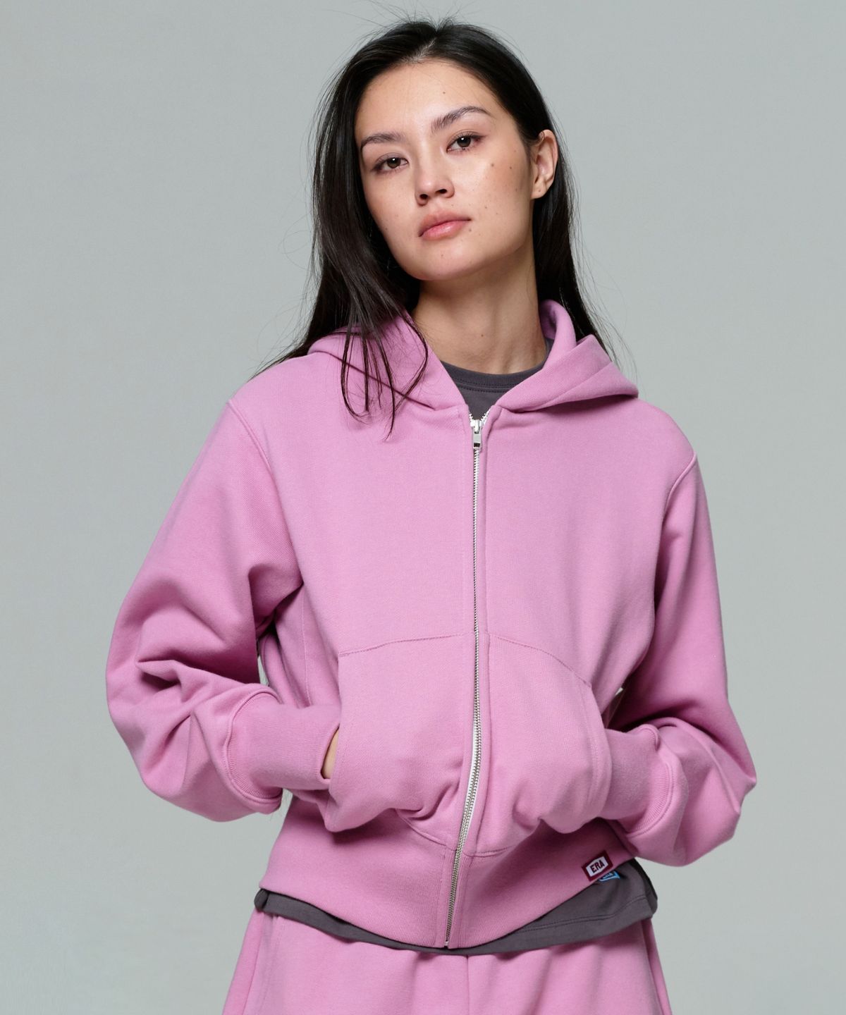 이알에이(ERA) UNISEX ERA HEAVY HOODED ZIP-UP - RED BEAN
