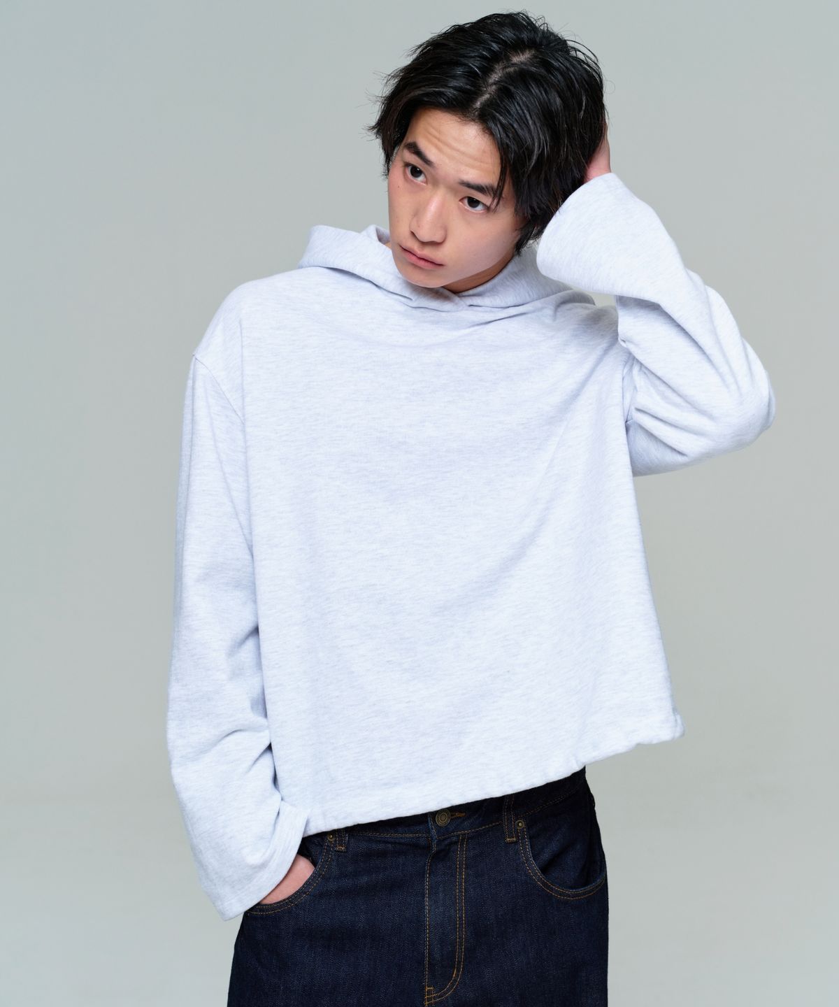 이알에이(ERA) UNISEX CROPPED STRING HOODIE - HEATHER GRAY